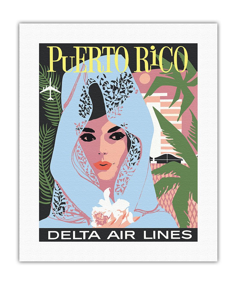 Puerto Rico - Delta Air Lines - Woman In Blue Lace Mantilla - Vintage Airline Travel Poster By John Hardy C.1960S - Fine Art Rol