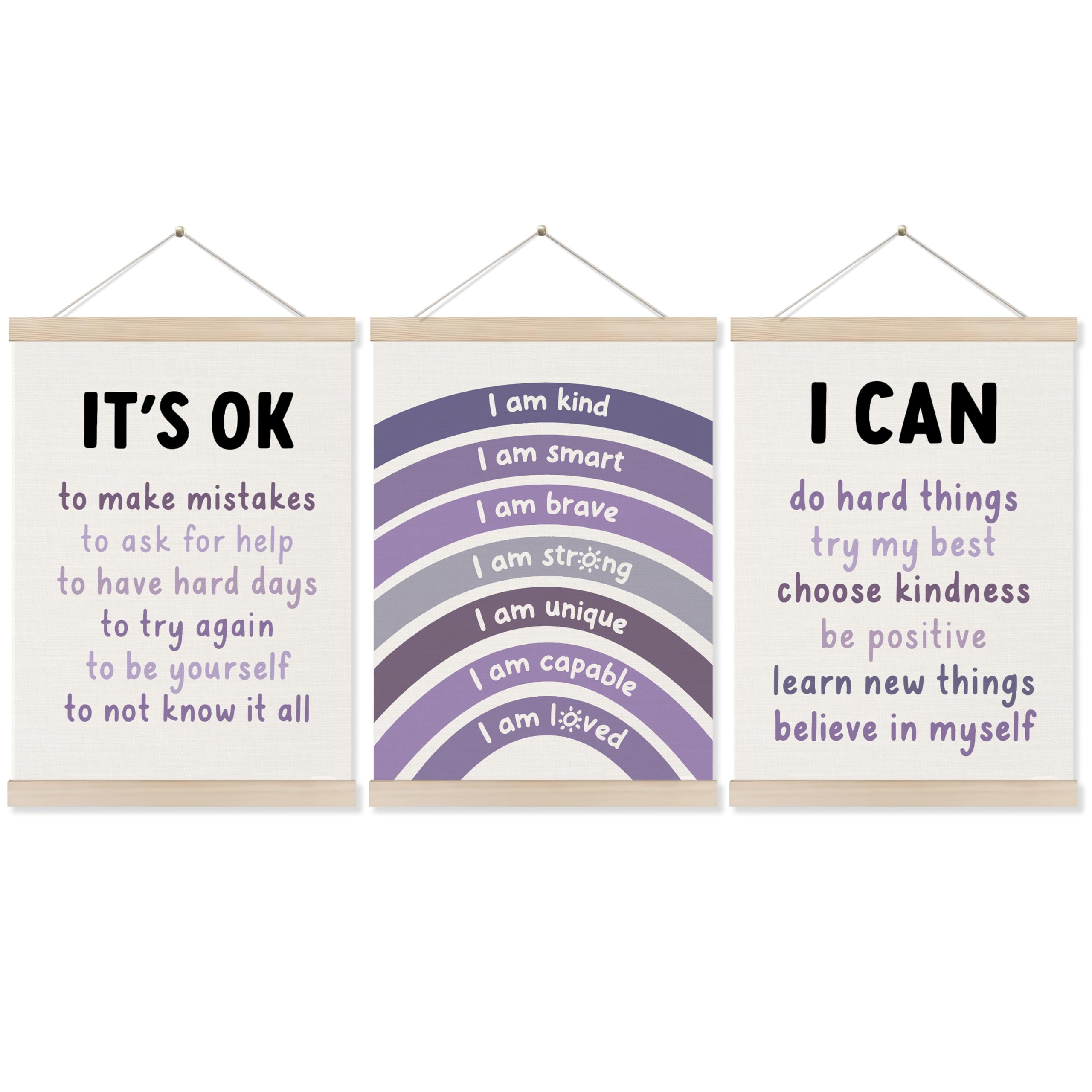 Koesus Inspirational Classroom Purple Rainbow Wall Art Poster Hanger Frame 12X16 Inch Set Of 3, Positive Affirmations For Kids, 