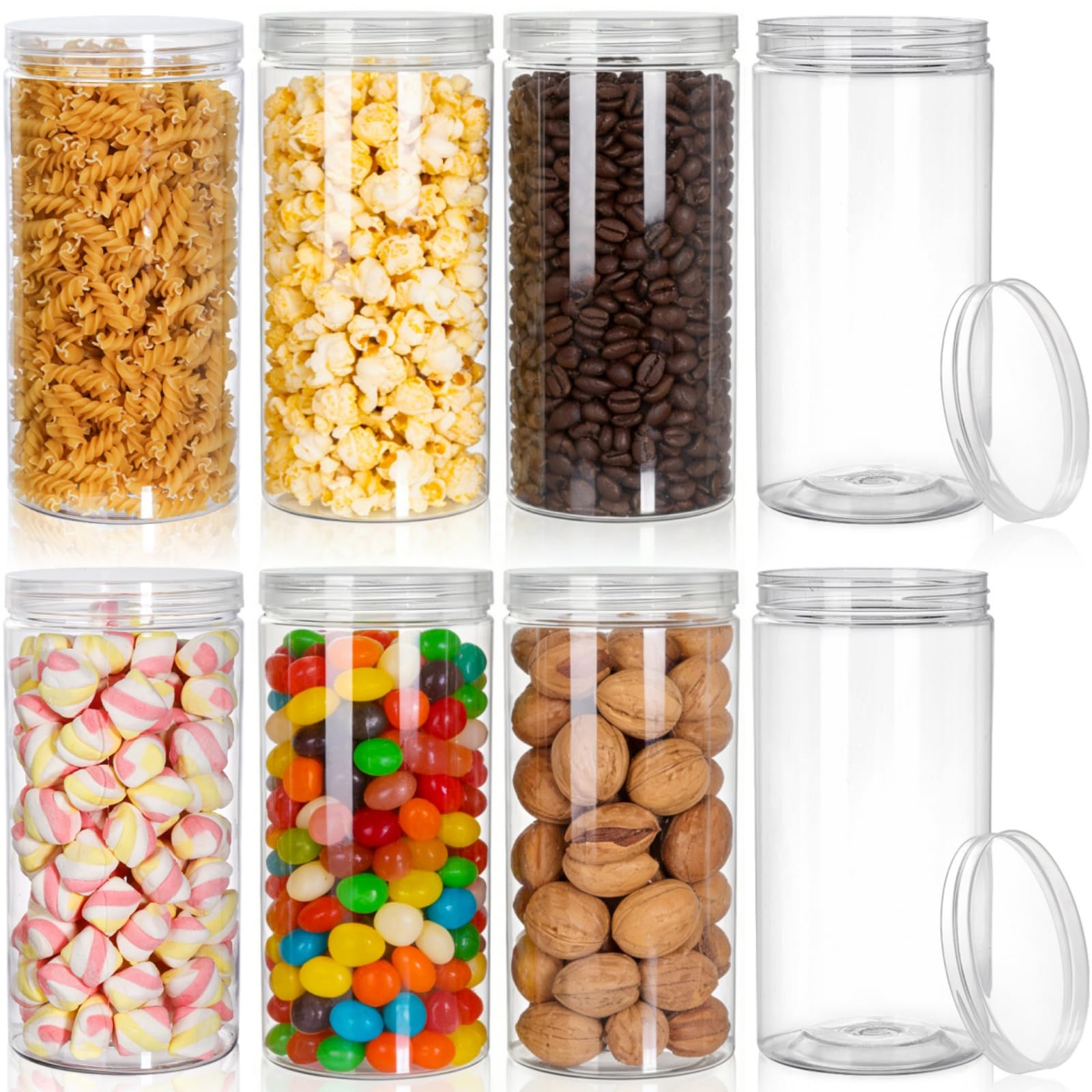 Pumtus 8 Pack Clear Plastic Jars with Lid, 46 OZ Round Candy Storage Jars, Empty Large Mason Jars, Tall PET Canisters Cylinders,