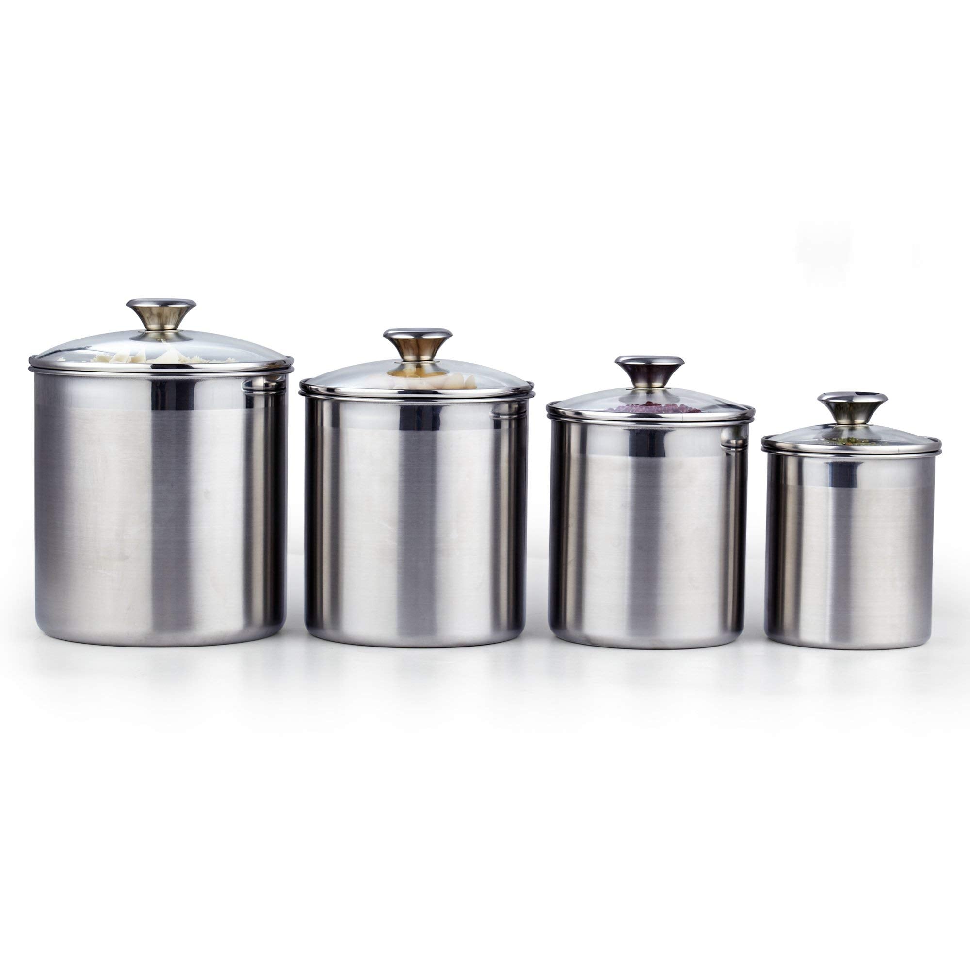 Cooks Standard Stainless Steel Food Jar Storage Canister Set Large 4-Piece, 1.6Qt/2.5Qt/3.5Qt /5Qt Airtight Containers With Glas