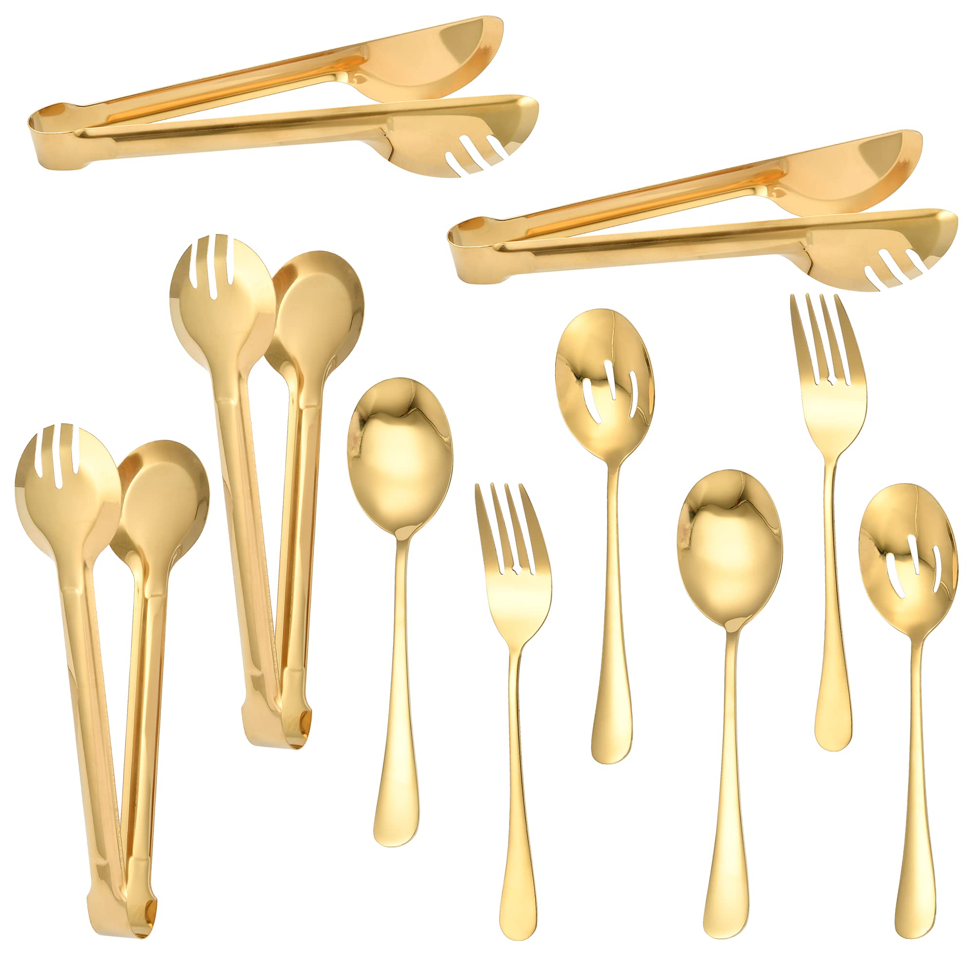 Worldity 10 Pieces Stainless Steel Serving Utensils Large Serving Spoon, Gold Serving Utensils Set For Home, Restaurant, Party,