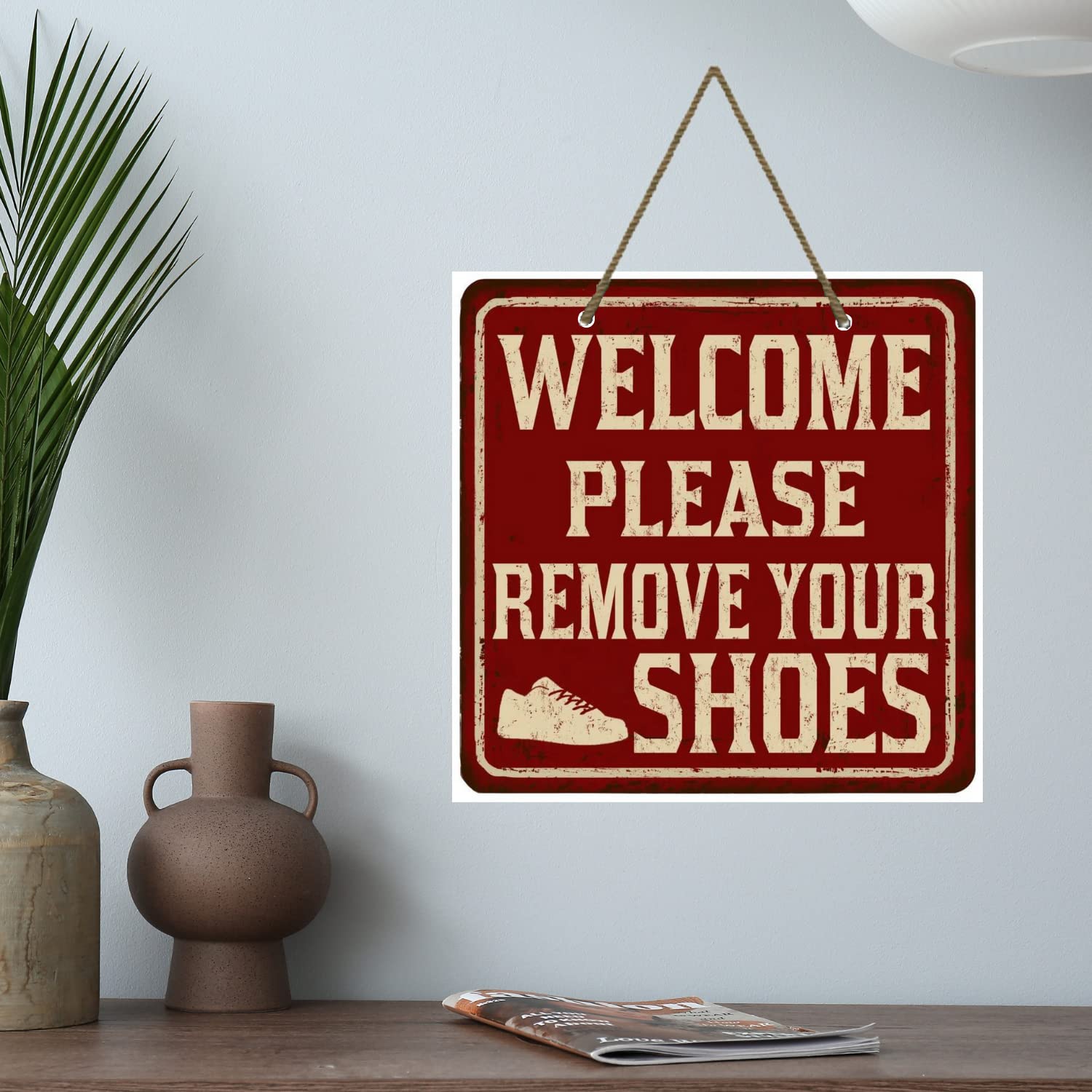 Webelkart Decorative Please Remove Your Shoes Wooden Wall Hanging For Home, Office, Shop And Clinic,Wooden Wall Sculpture - 9.5 