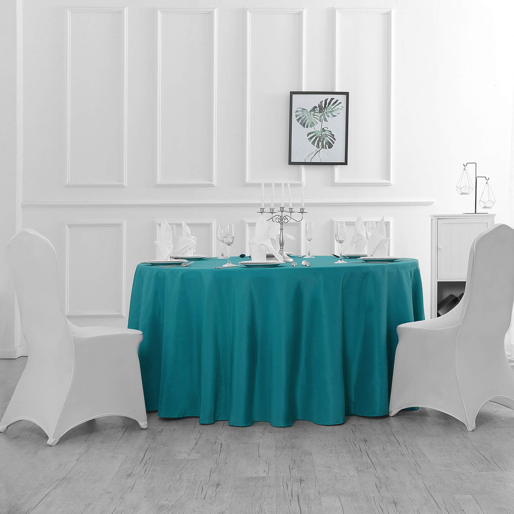 132 Inch Round Tablecloth Washable Polyester Table Cloth Decorative Table Cover For Wedding Party Dining Banquet(132 Inch,Teal)
