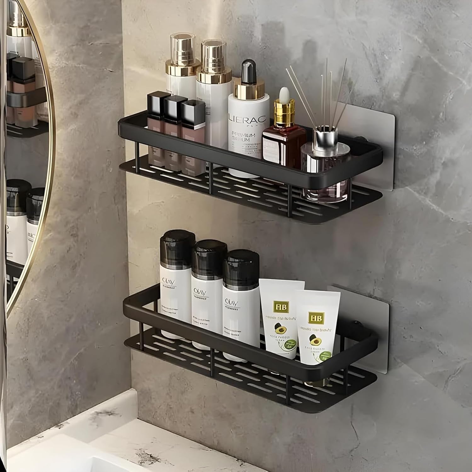 ECosmos SelfAdhesive WallMounted Bathroom Shelves  SpaceSaving Organizer Racks For Stylish Home & Office Storage (Black, Pa