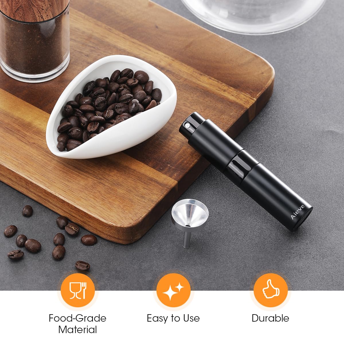 Aieve Coffee Bean Dosing Cup And Spray Bottle Set, Espresso Accessories Coffee Accessories For Coffee Bar (White)