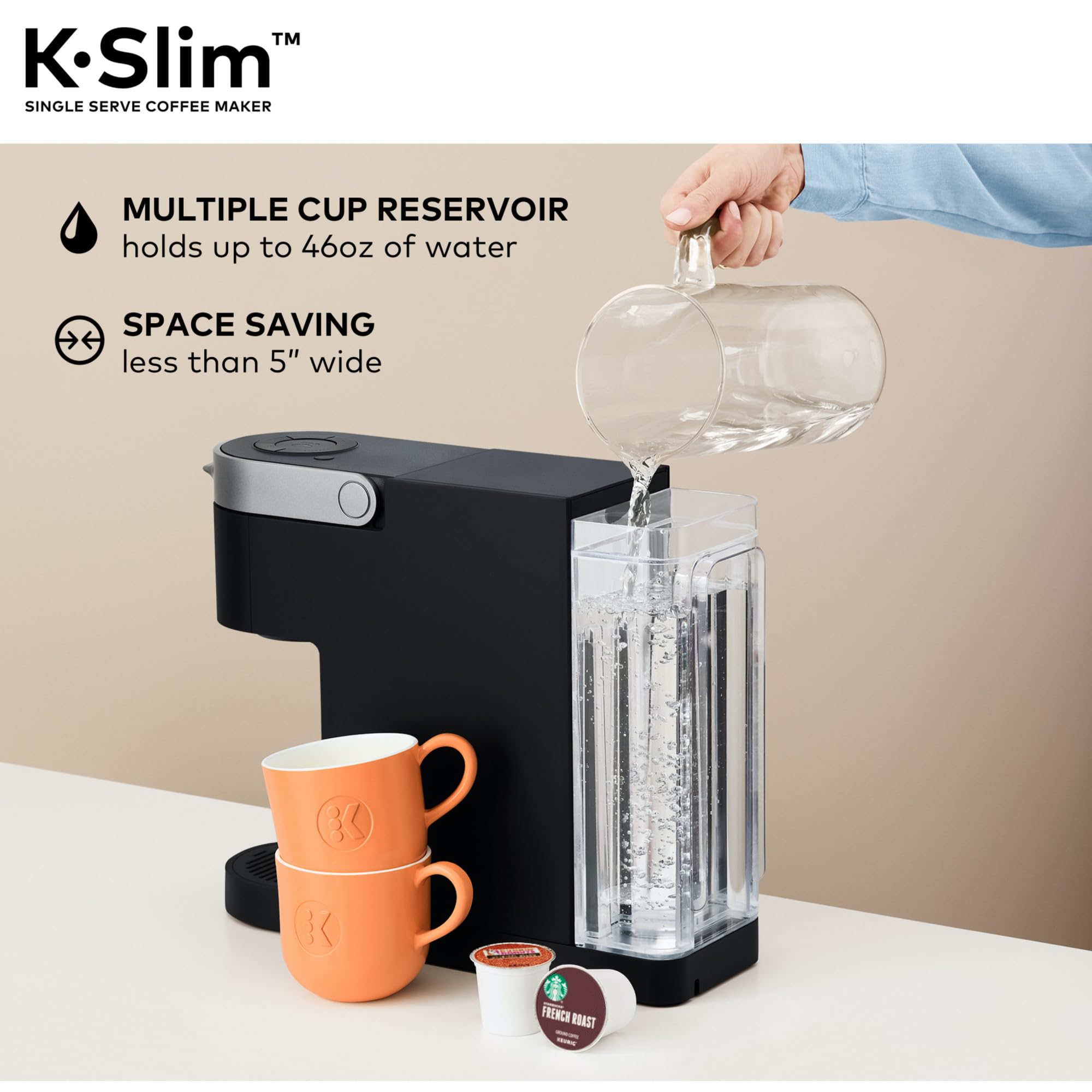 Keurig K-Slim Single Serve K-Cup Pod Coffee Maker, Multistream Technology, 3 Brew Sizes, Slim And Sleek Design, 46Oz Removable R