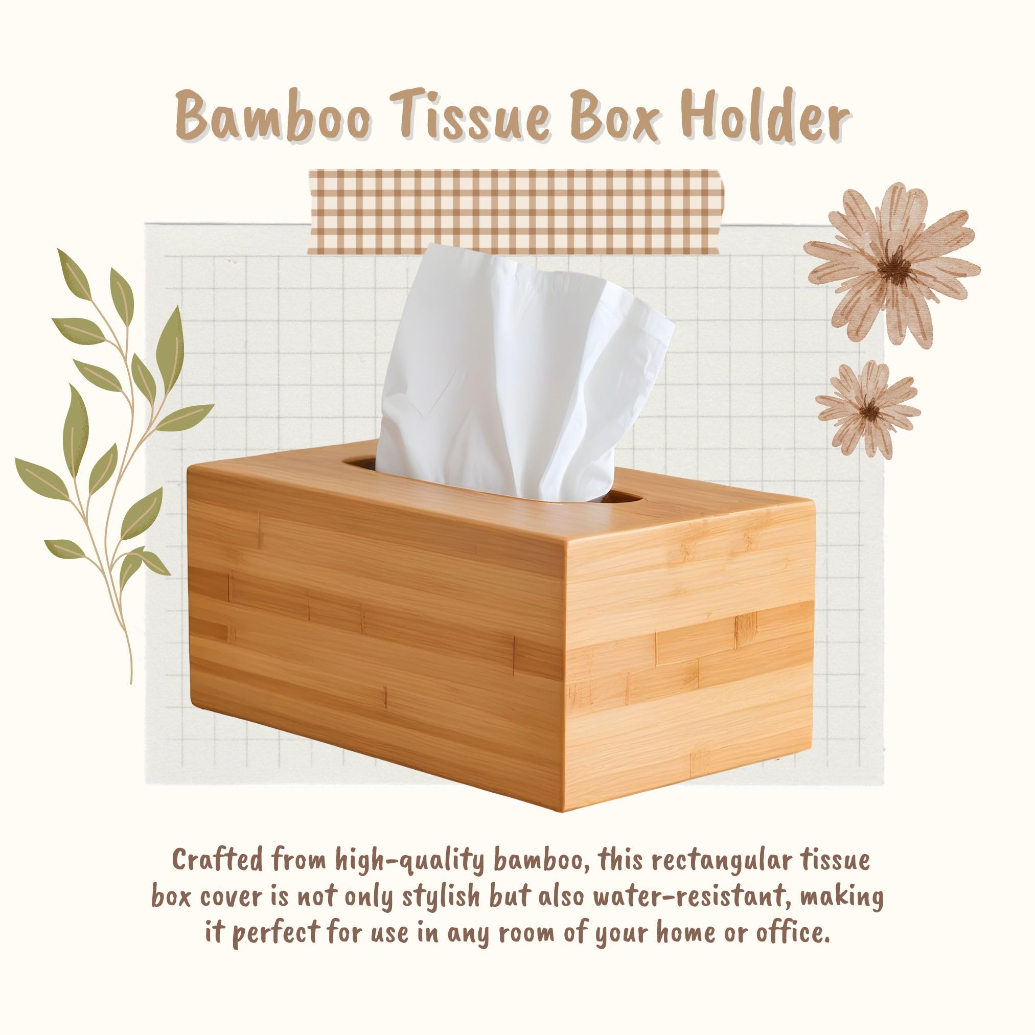Performore Bamboo Tissue Box Cover - Water-Resistant Wooden Holder - 27x15.5x11.5 cm - Brown - Model OLTISSUEBX1