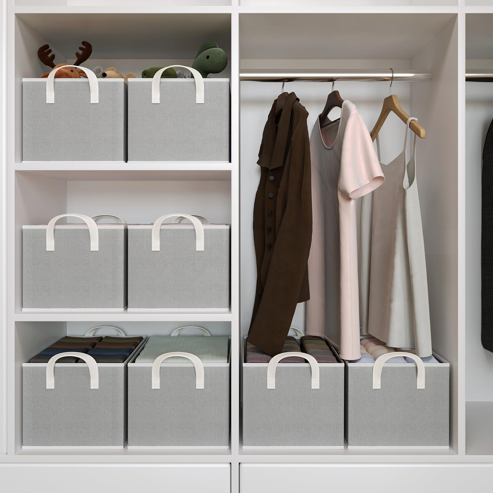 Coyacool Storage Bins For Shelves, 3-Pack Storage Baskets For Closet, Medium Linen Organizers And Storage Bins For Bedroom, Coll