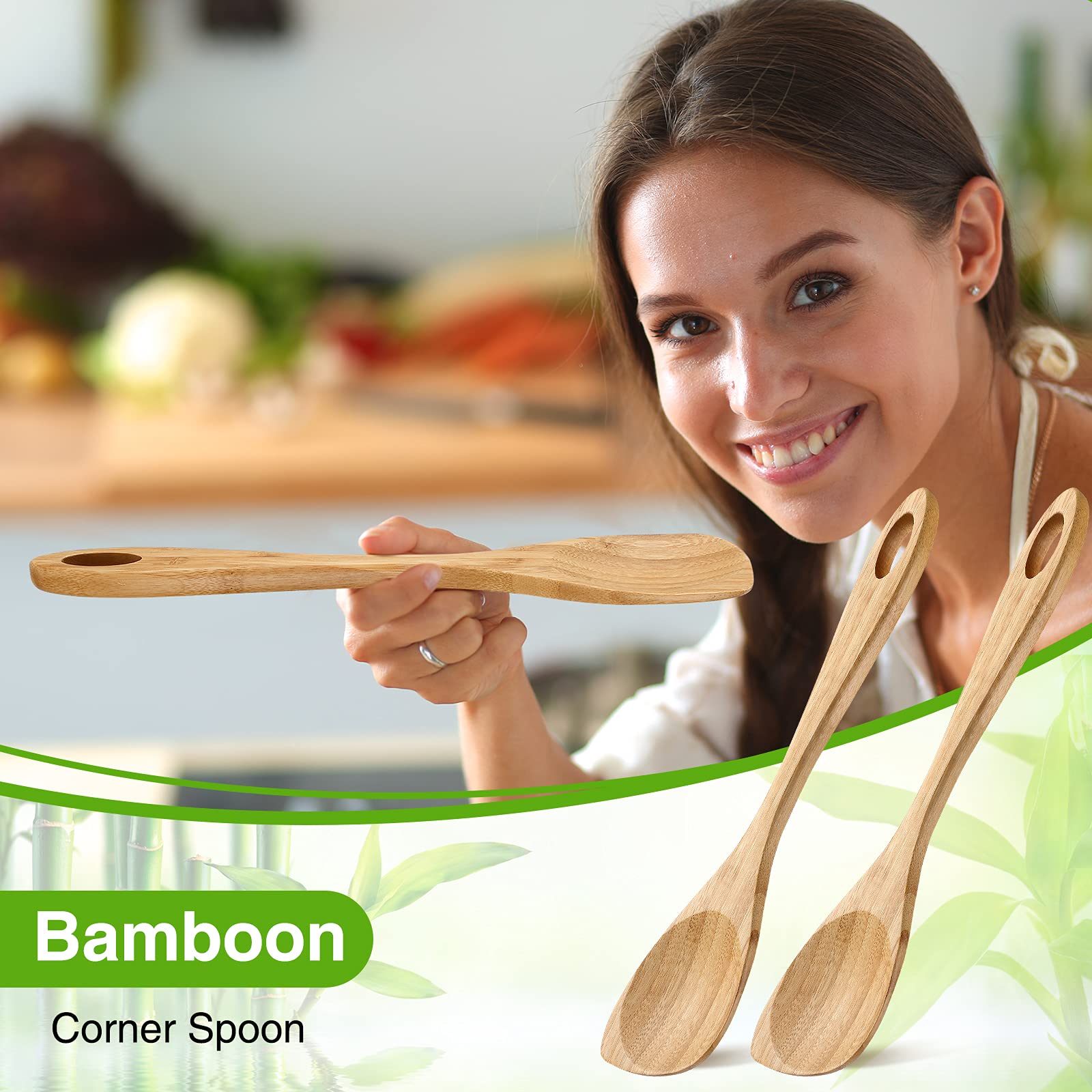 2 Pieces Wood Corner Spoon 12 Inch Wood Cooking Spoon Bamboo Spatula Wooden Utensils Scraper For Home Kitchen Cooking Non Stick