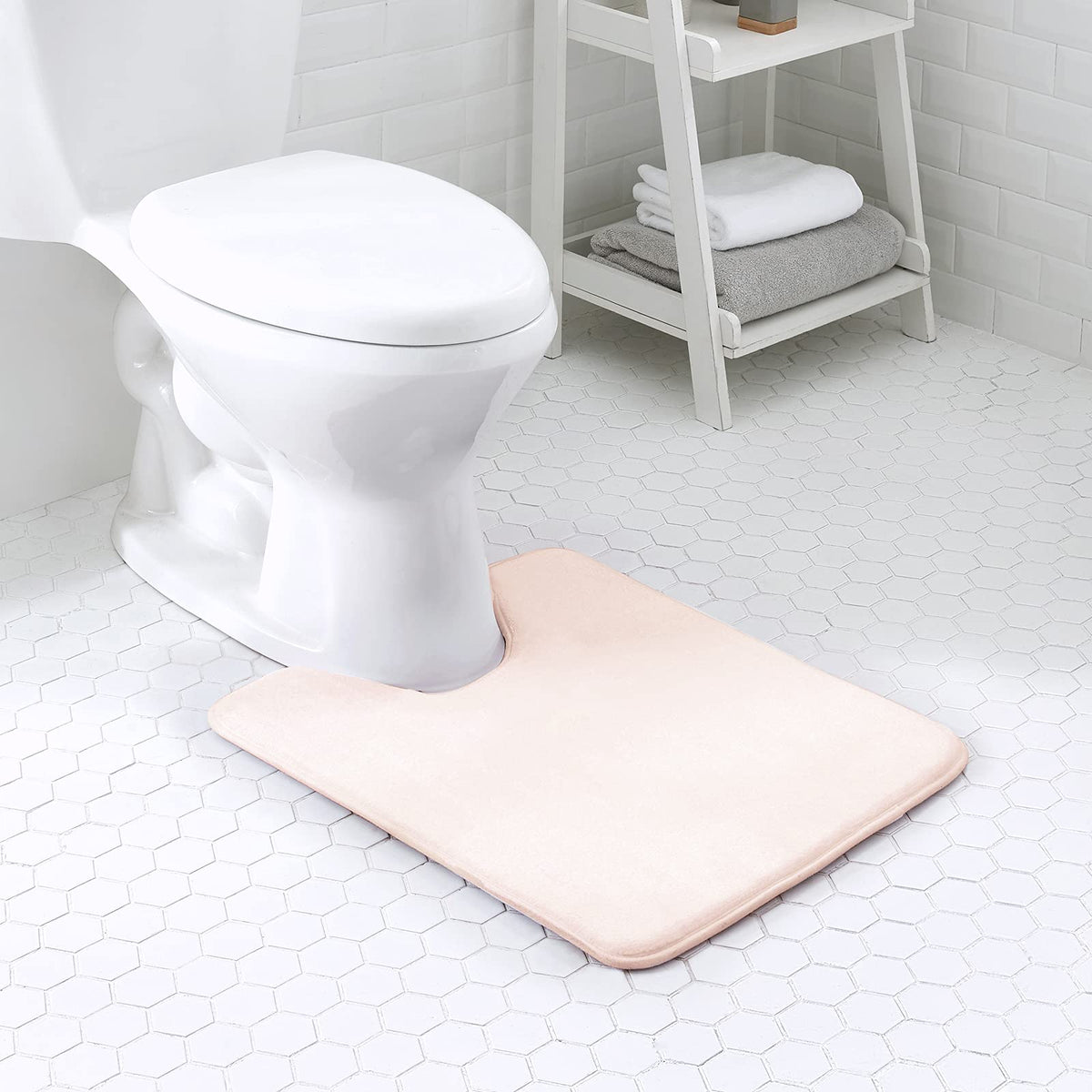 Walensee Extra Thick Memory Foam Bathroom Contour Rug (20X24 Dusty Pink) Non Slip Toilet U Shaped Bath Mat, Water Absorbent Luxu