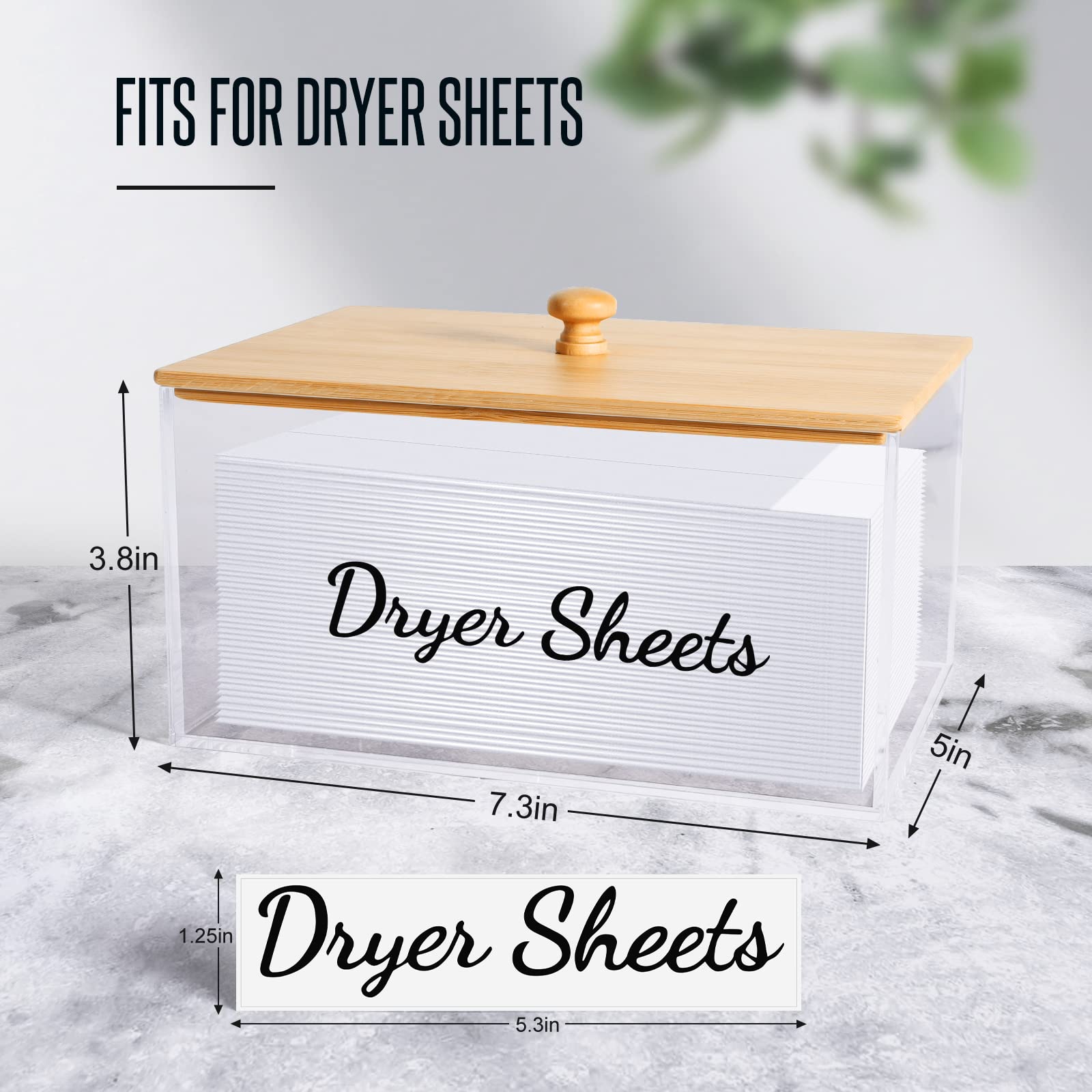 Jyps Acrylic Dryer Sheet Holder Container With Bamboo Lid For Laundry Room Decor Organization And Storage, Clean Dryer Sheet Det