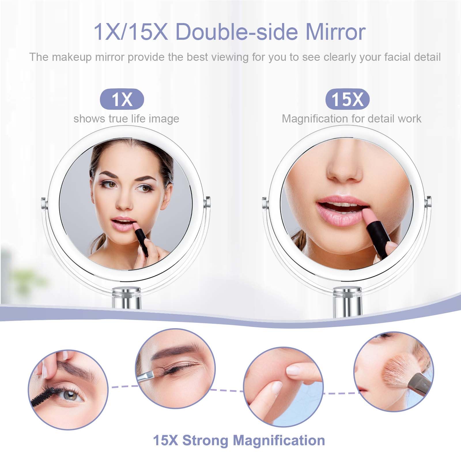 Clsevxy Vanity Mirror Makeup Mirror With Stand, 1X/15X Magnification Double Sided 360 Degree Swivel Magnifying Mirror, 7.4 Inch