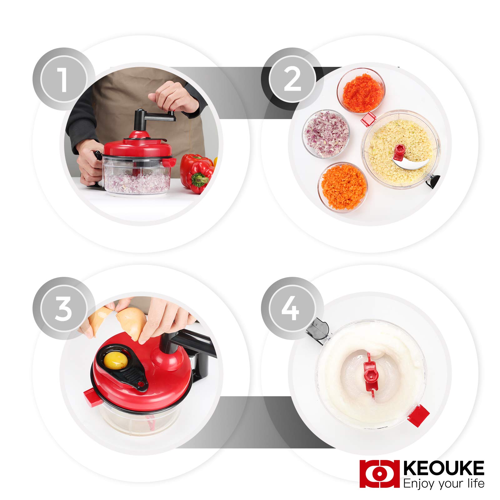 Keouke Onion Chopper Food Chopper- Hand Crank Food Processor Chops Chili, Vegetable, Nuts, Fruits, Salad With A Egg Separator