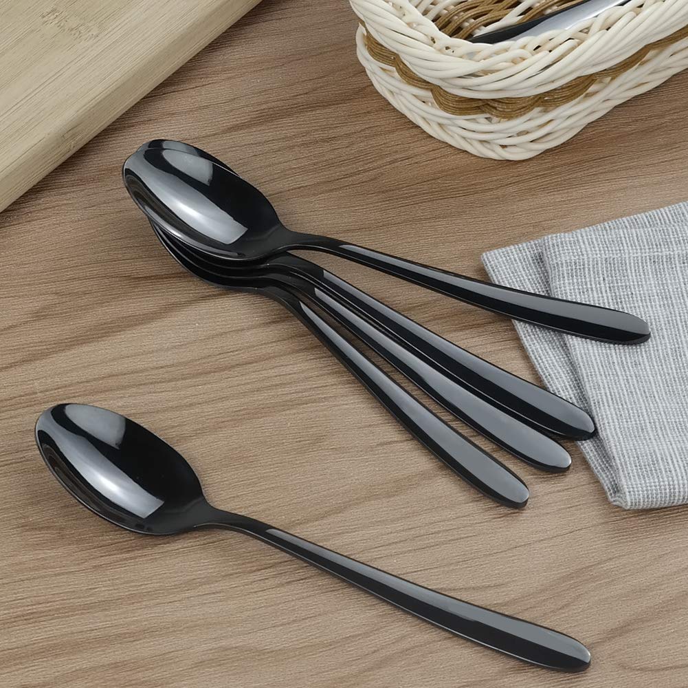 Vababa 16-Piece Stainless Steel Dessert Spoons, 6.6 Inches, Black