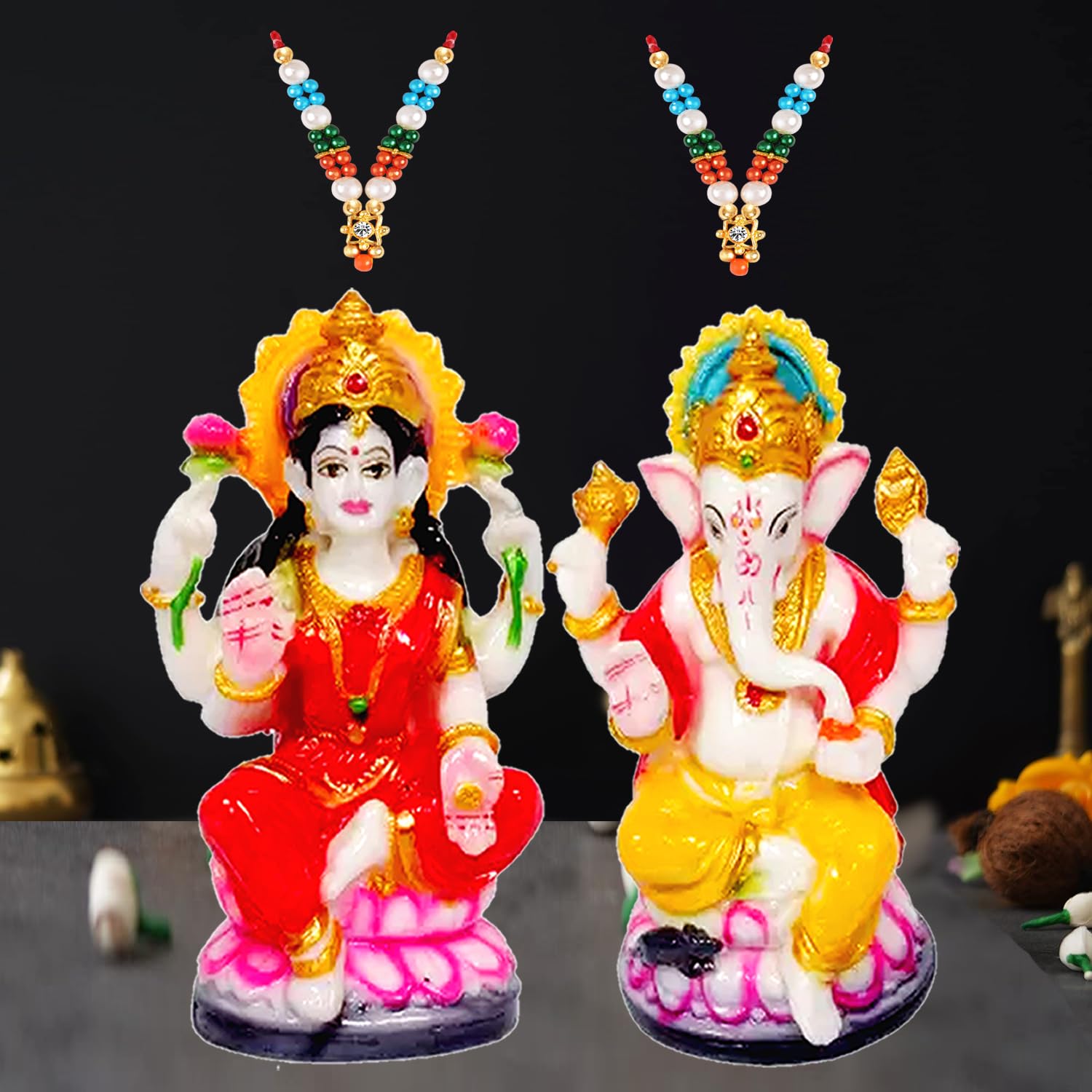 Kitlyn  -   |Necklace For Lakshmi Ganesh Ji/Temple, Home Decor&Gift 12 Cm Handicraft & Artifact Showpiece (Clay, Multicolor)