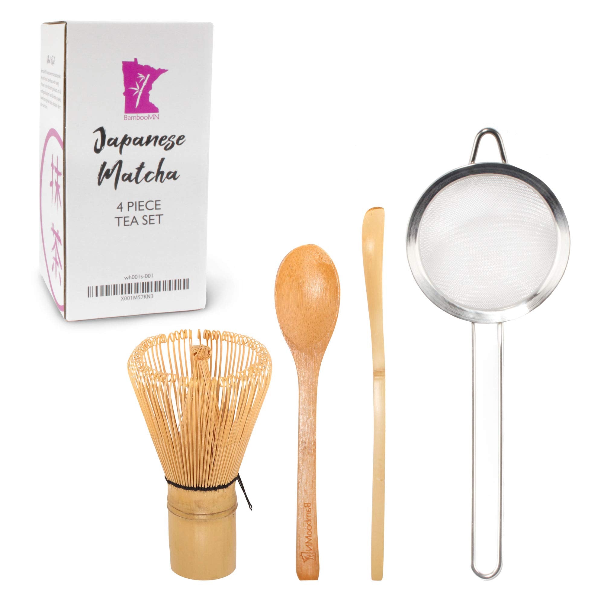 Bamboomn Japanese Tea Set, Matcha Whisk (Chasen), Tea Strainer, Traditional Scoop (Chashaku), Teaspoon, The Perfect Set To Prepa