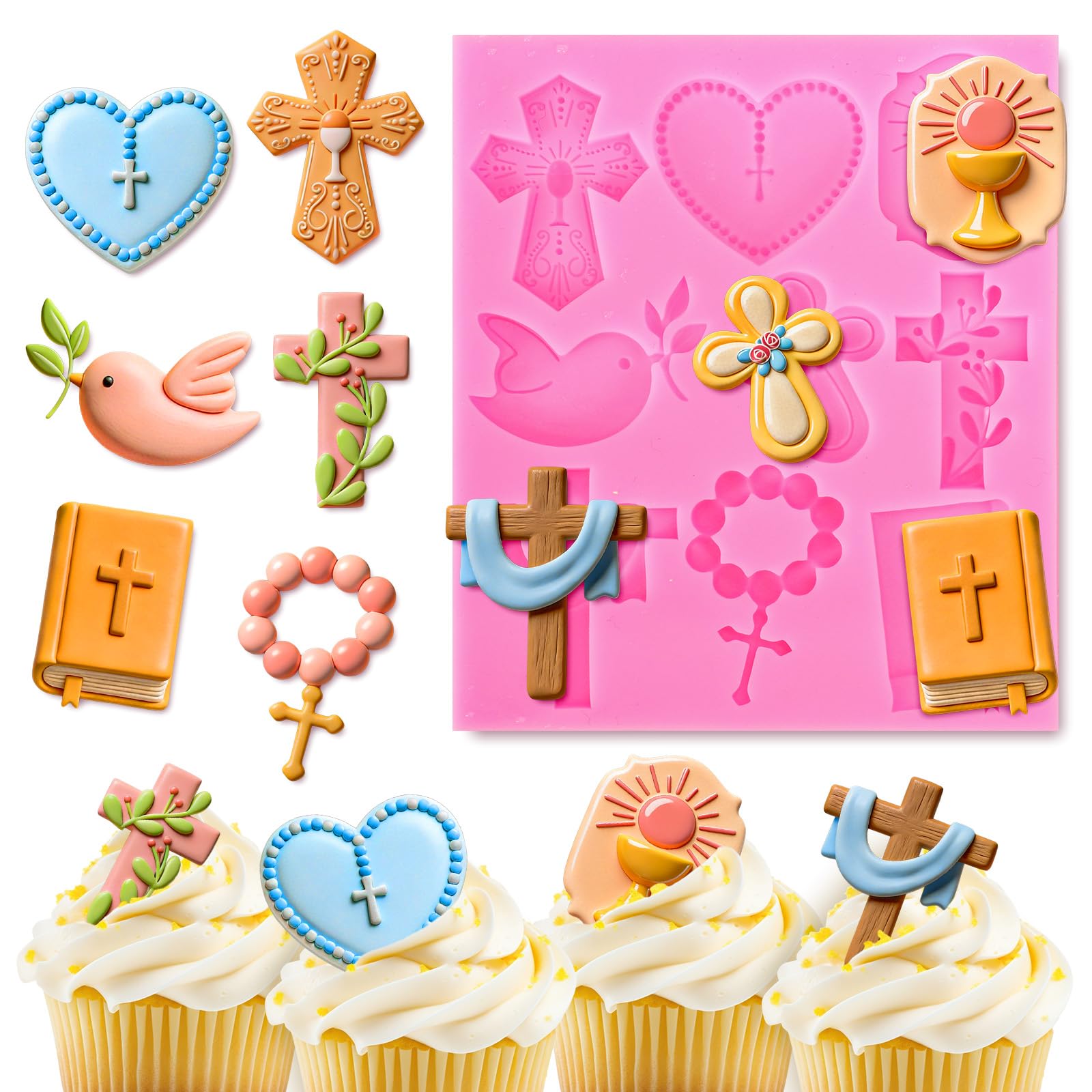 JarThenaAMCS Baptism Fondant Molds First Communion Cross Silicone Baking Mould for Handmade DIY Chocolate Candy Clay Candle Cook