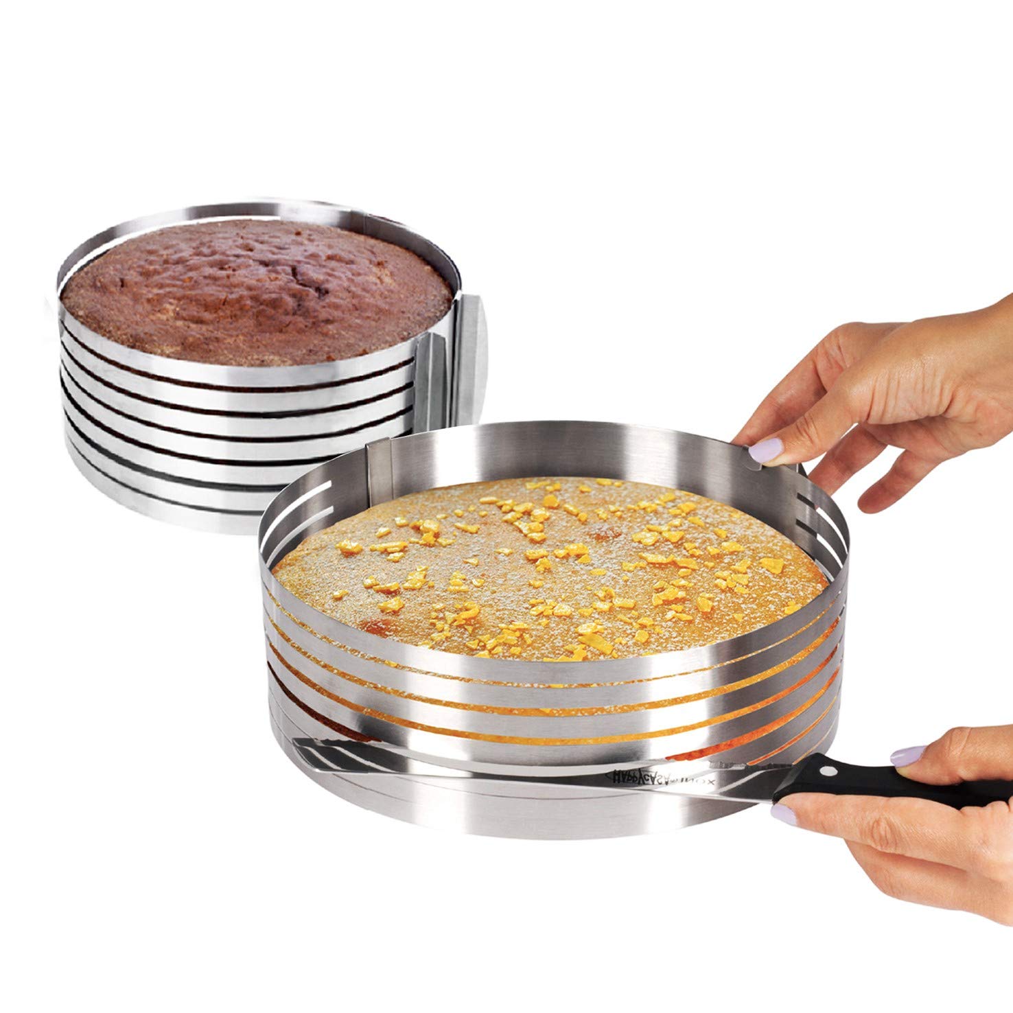 Newline Ny Stainless Steel Mousse Cake Rings 2 Pieces Cake Slicer Adjustable Multilayer Circular Molding Plating Forming Round C