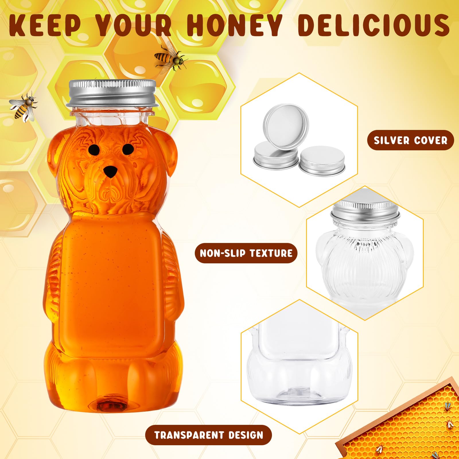 Mifoci 36 Pcs 8 Oz Plastic Honey Bear Bottle Bear Shape Clear Honey Container With Screw Top Lid Honey Bottle Squeeze Bear Shape