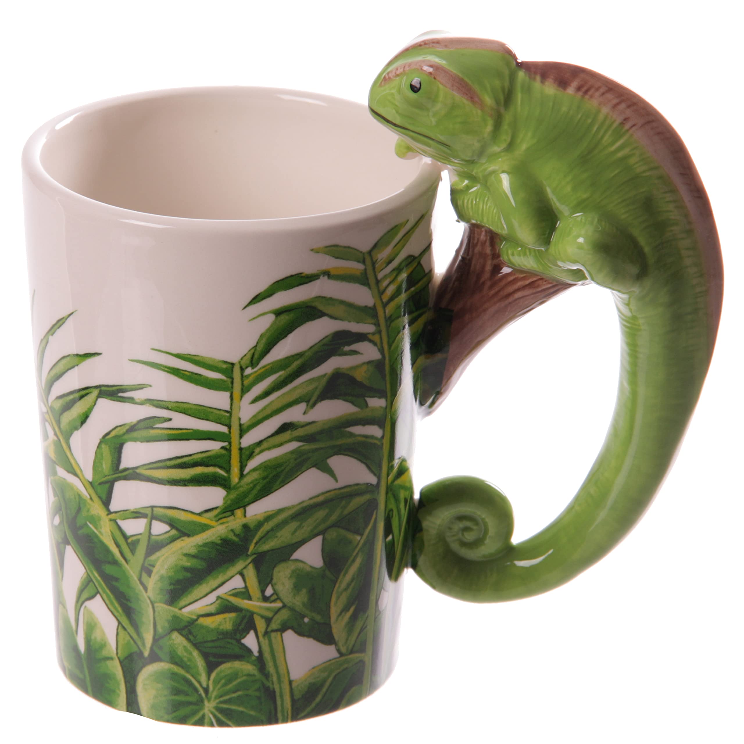 Puckator Chameleon Ceramic Shaped Handle Mug, Coffee Hot Drinks, Decorative Gift Box, Home Kitchen Height 14cm Width 14cm Depth 