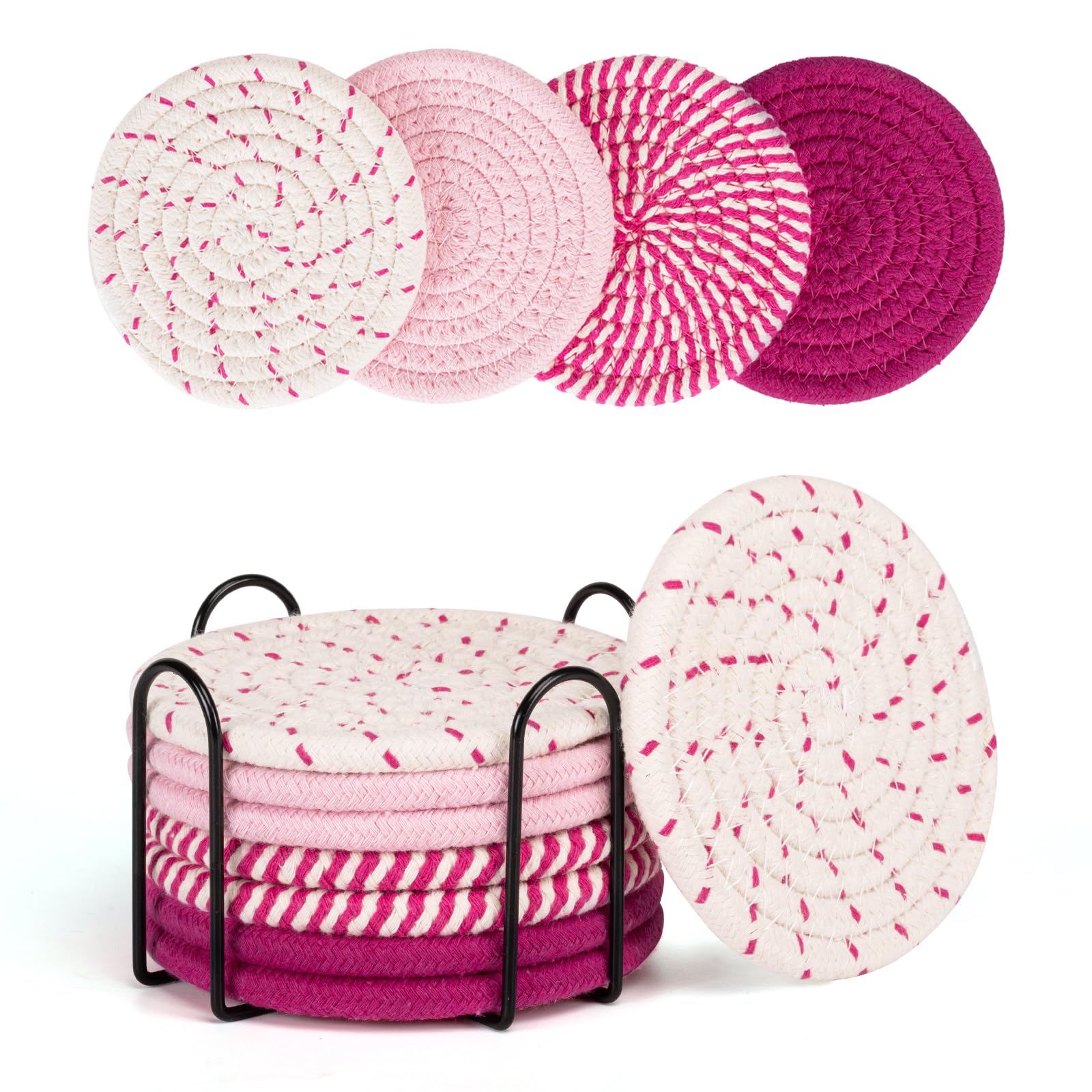 Coasters For Drinks Absorbent, Coasters Set Of 4 - Color, Coasters For Coffee Table, 8 Pack Pink Coasters For Desk, Cute Coaster