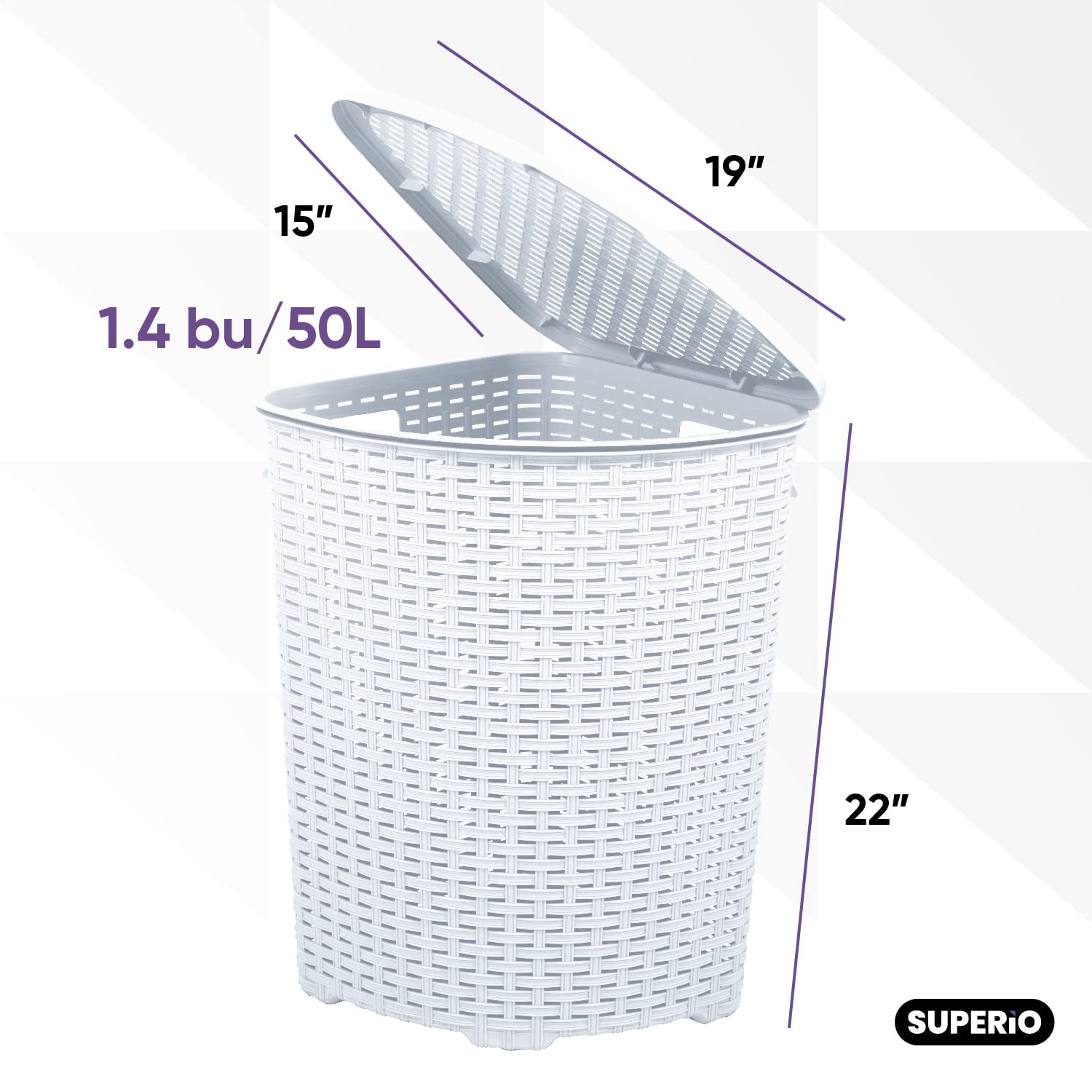 Designed Corner Laundry Hamper With Lid, Curved Plastic Laundry Basket, Triangle White Cloths Hamper Organizer With Cut-Out Hand