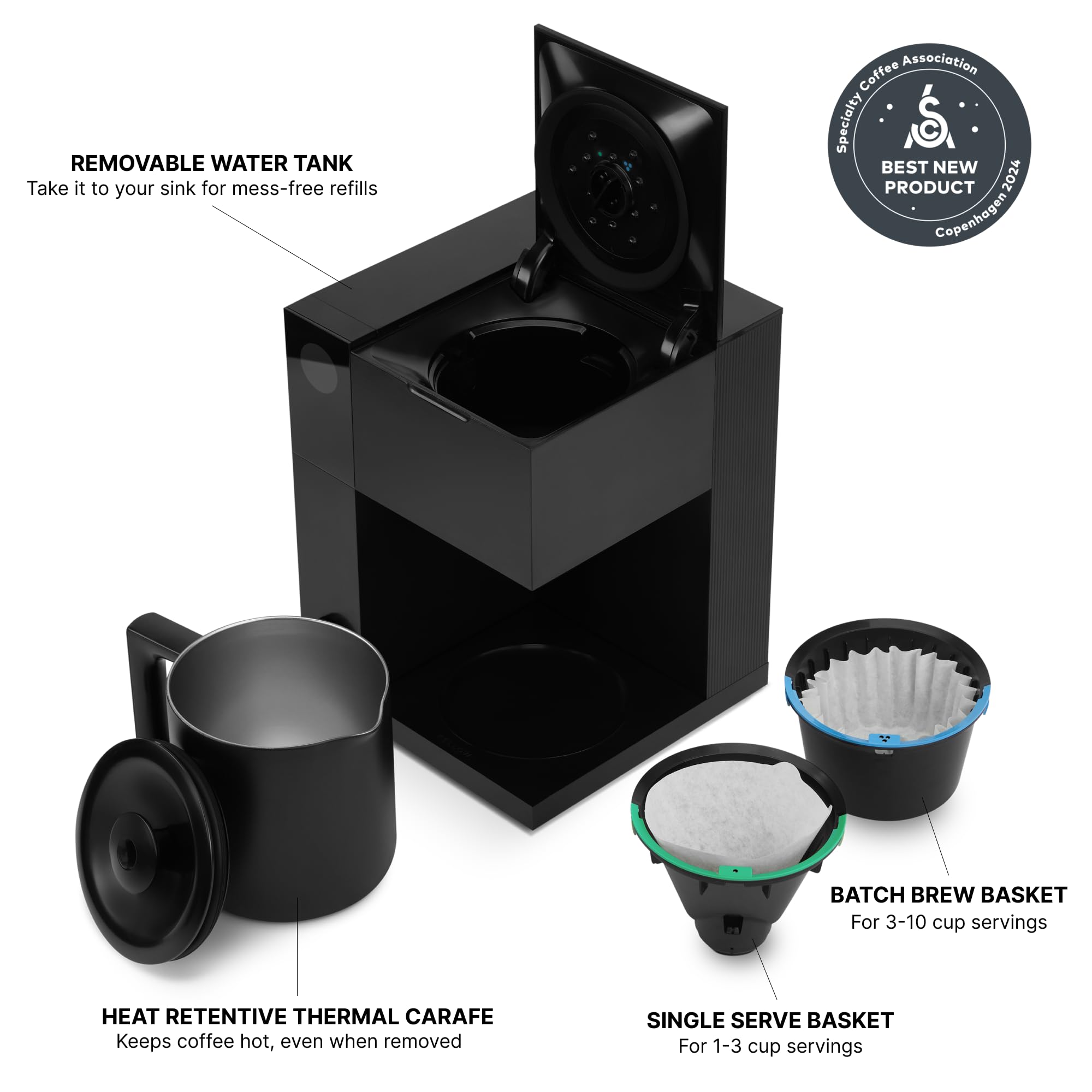 Fellow Aiden Drip Coffee Maker, 10 Cup Thermal Carafe, Matte Black, Precision Control, Model EBRMB-NA