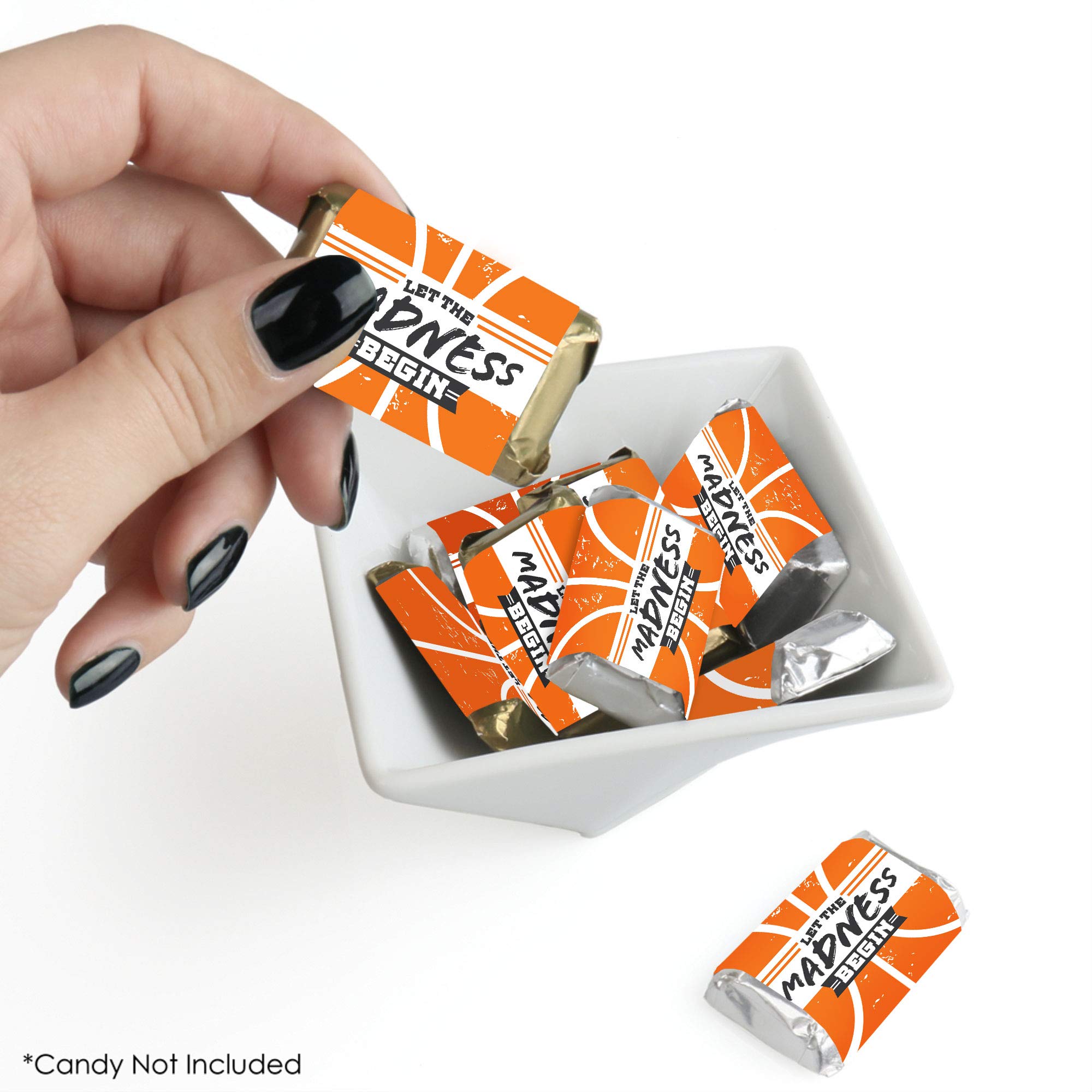 Big Dot Of Happiness Basketball - Let The Madness Begin - Mini Candy Bar Wrapper Stickers - College Basketball Party Small Favor