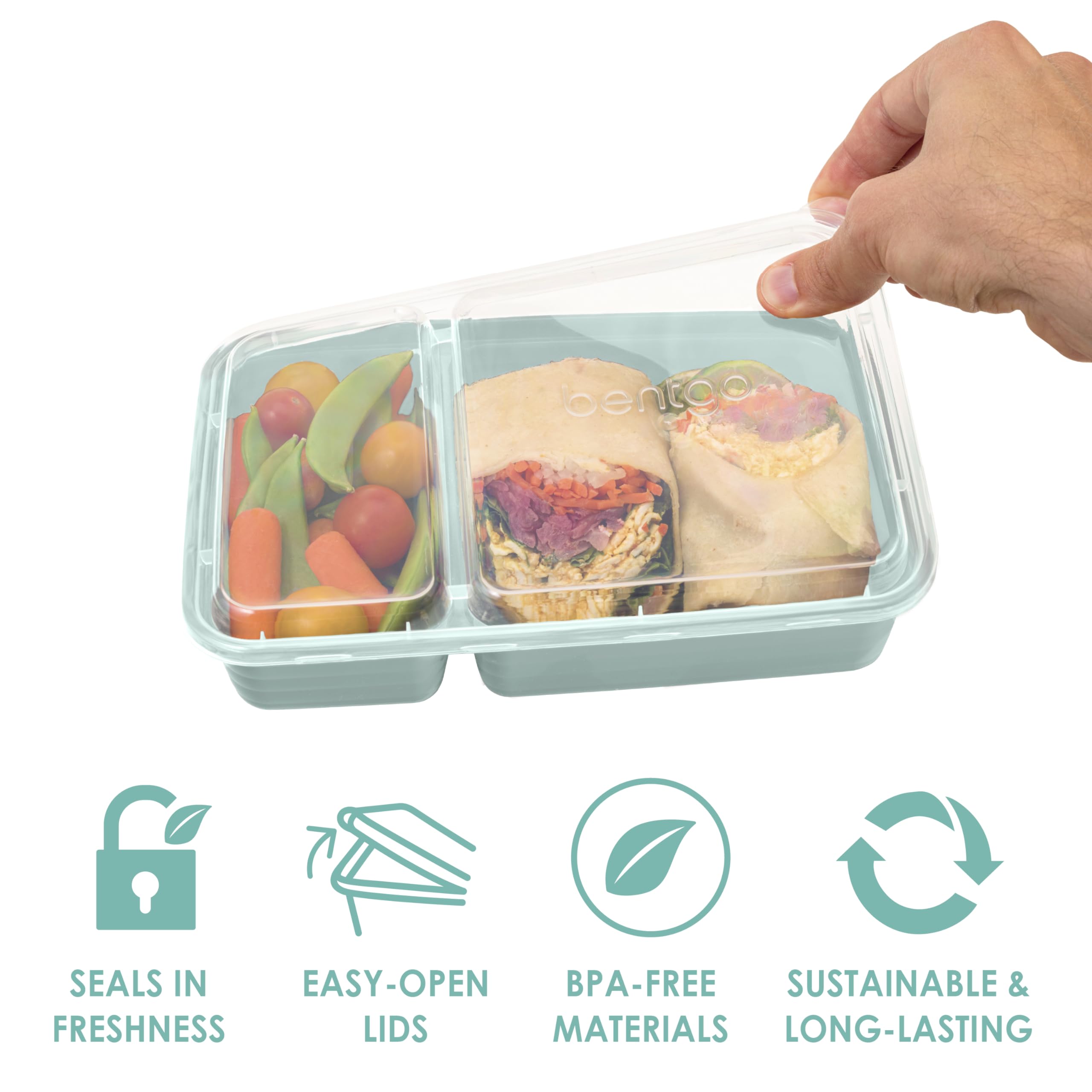 Bentgo 20-Piece Lightweight, Durable, Reusable Bpa-Free 2-Compartment Containers - Microwave, Freezer, Dishwasher Safe - Mint