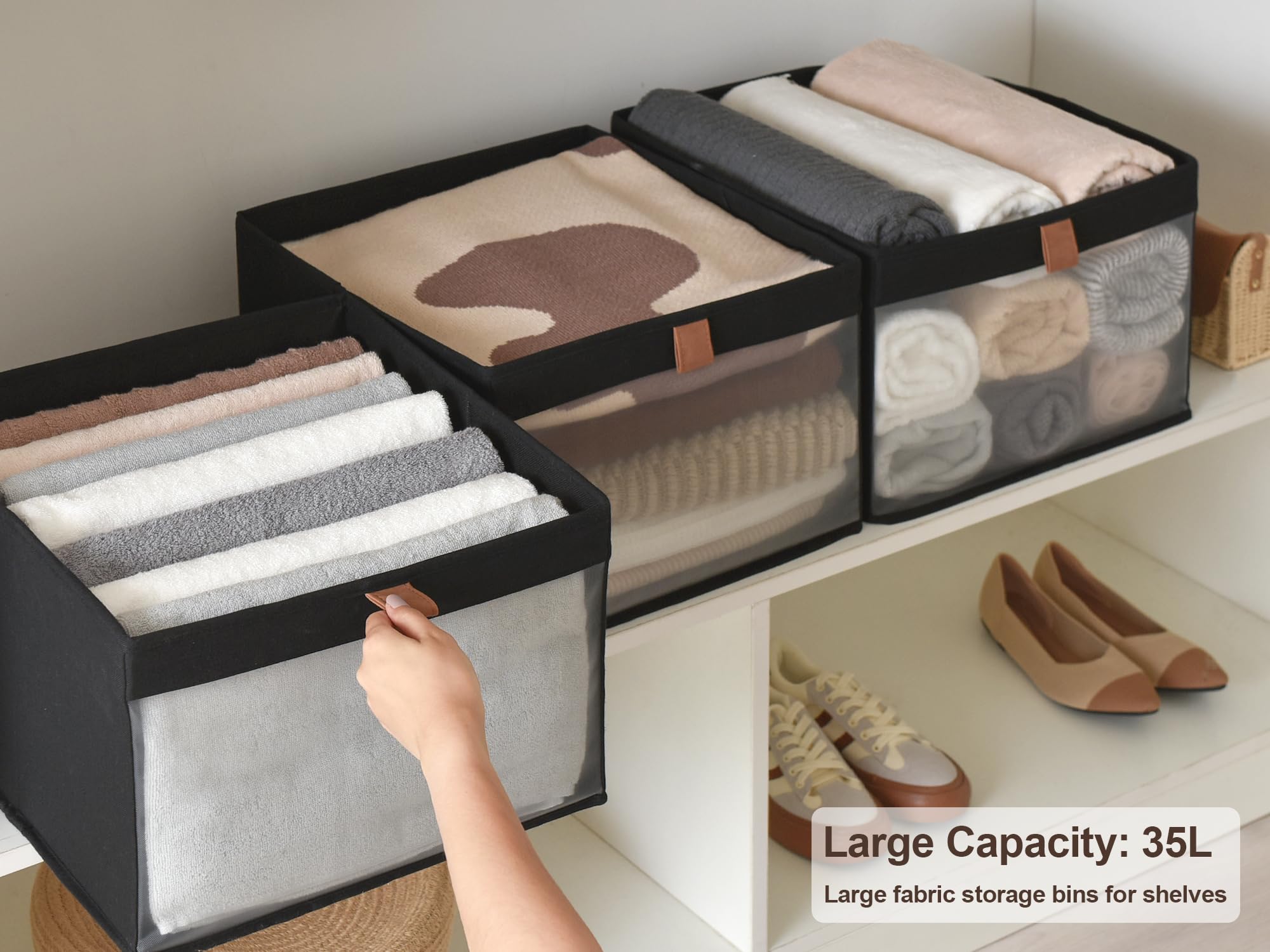 Storageworks Closet Storage Bins With Clear Window And 2 Handles, Foldable Clothing Bins For Shelves, Extra Large Fabric Organiz