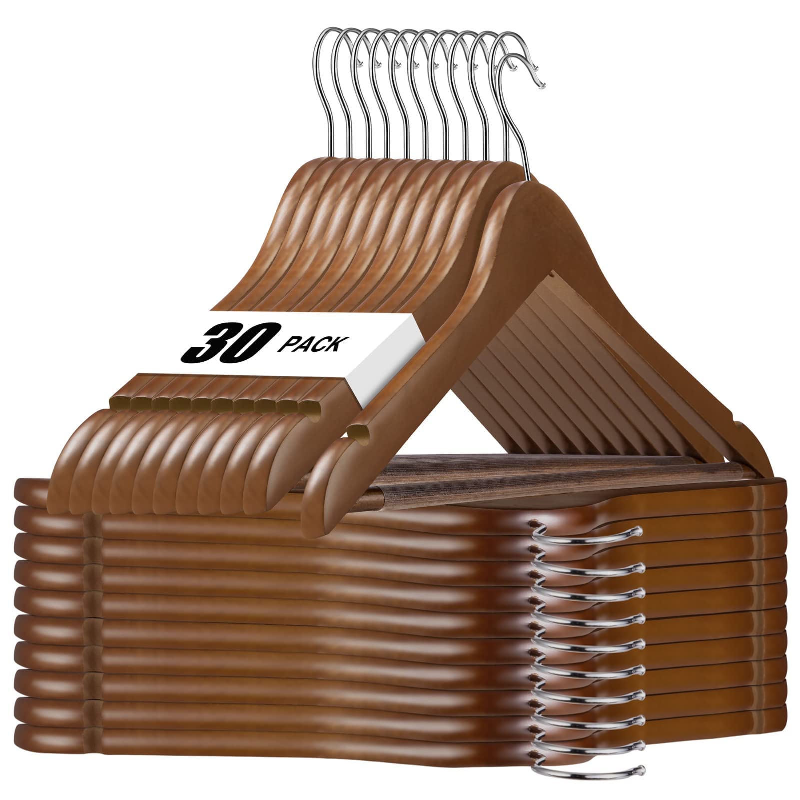 House Day Wooden Hangers 30 Pack Wood Clothes Hangers Smooth Finish Wooden Coat Hangers For Closet Heavy Duty Hangers Vintage Wo