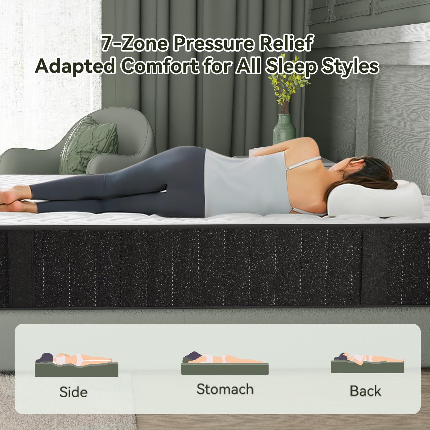 Pengucool 12 Inch King Size Memory Foam Mattress, Charcoal-Infused Cooling Mattress In A Box, Medium Firm For Back Pain Relief,