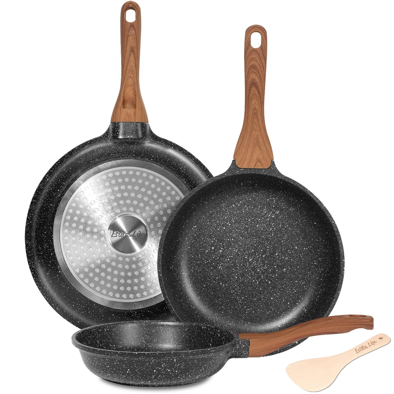 ESLITE LIFE Nonstick Ceramic Frying Pans Skillets Set, Non-Toxic Egg Omelette Kitchen Cooking Pans Compatible with All Stovetops