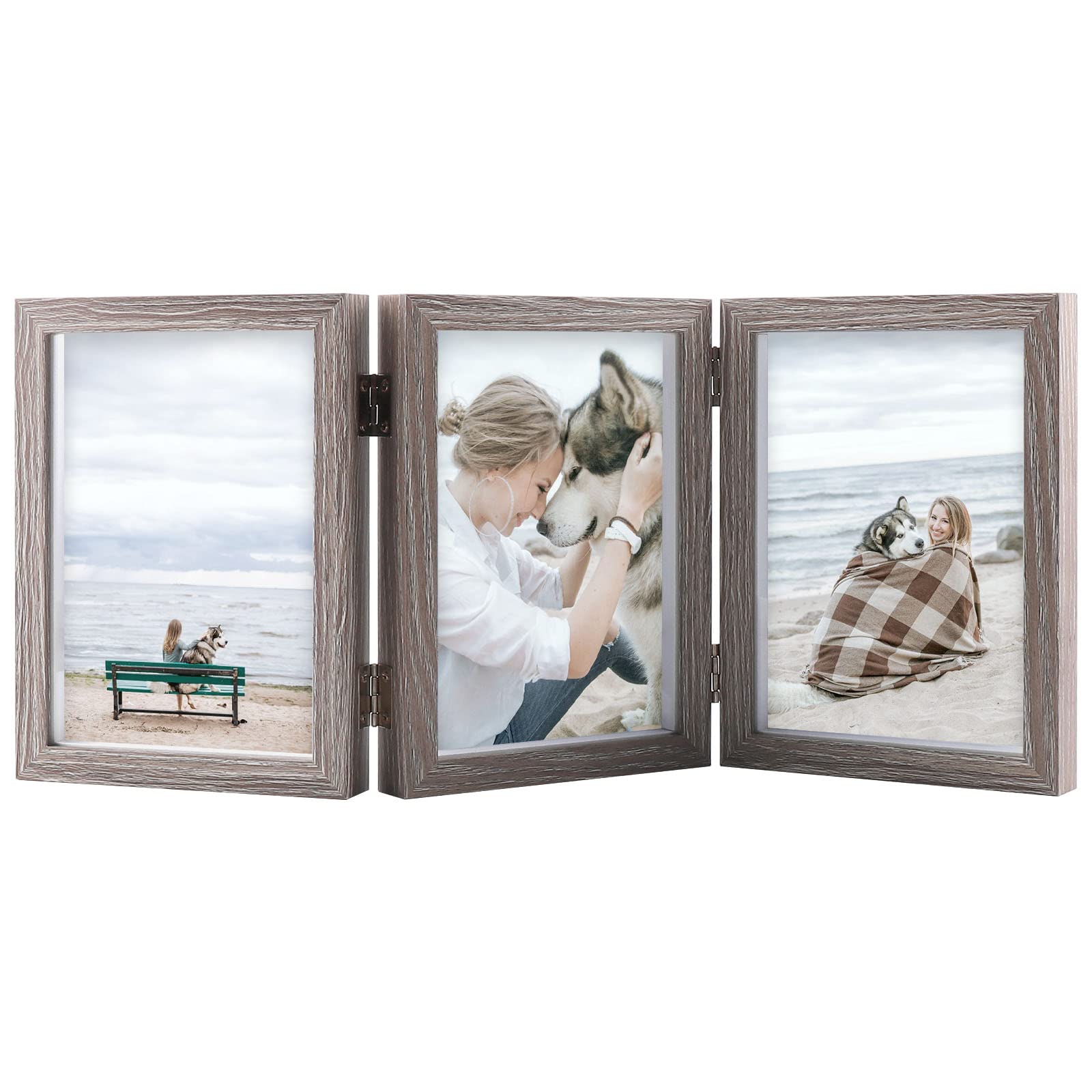 AEVETE 5x7 Triple Picture Frames Vertically Display with Real Glass Front, 3 Opening