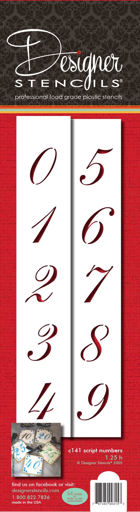 Designer Stencils 1.25 Inch Script Numbers Cake Stencils, Beige/Semi-Transparent