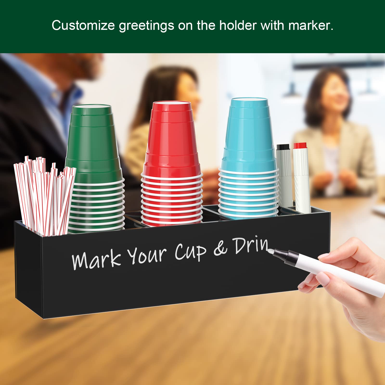 Bosscasa Triple Cup Holder With Marker Slot, Party Cup Dispenser Acrylic Cup Organizer Mark Your Cup And Drink Up Caddy Modern B