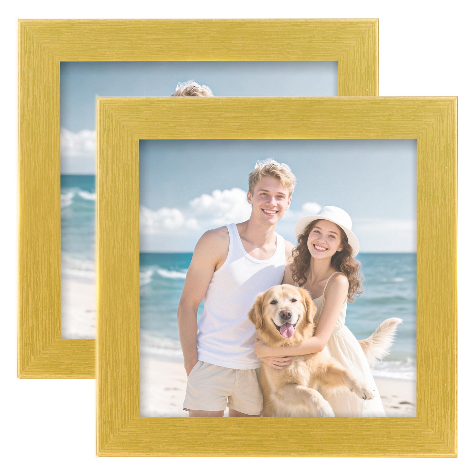 TOFOREVO Picture Frames 5x5 Set of 2 Distressed Gold Wood Grain Photo Frame for Gallery Wall Mounting or Tabletop Display