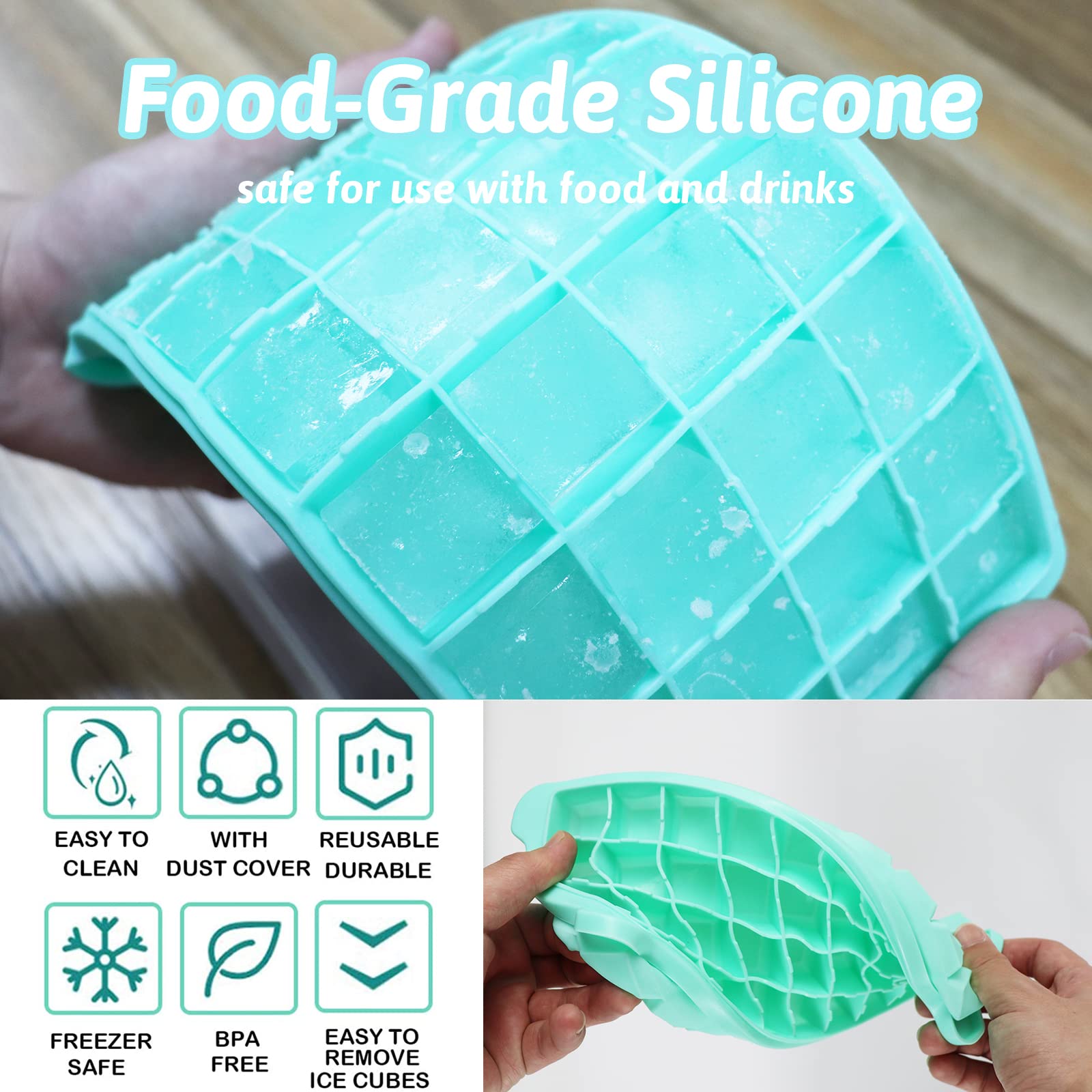Fadikx Ice Cube Tray With Lid And Bin,36 Nugget Food-Grade Silicone Ice Tray,Flexible Ice Cube Molds Comes With Ice Container, S