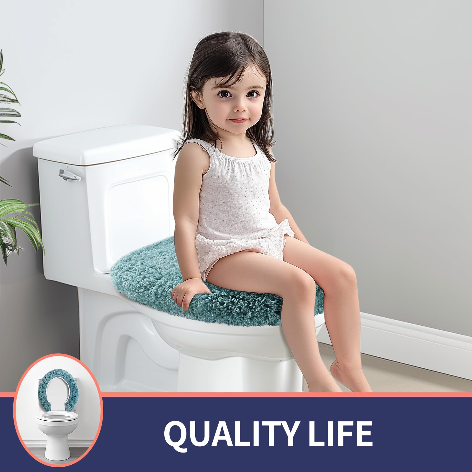 Baahrnom Luxury Toilet Lid Cover Machine Washable Solid Toilet Seat Cover 17.5'' X 15'' Adjustable Rubber Backing Fits Most 16-1