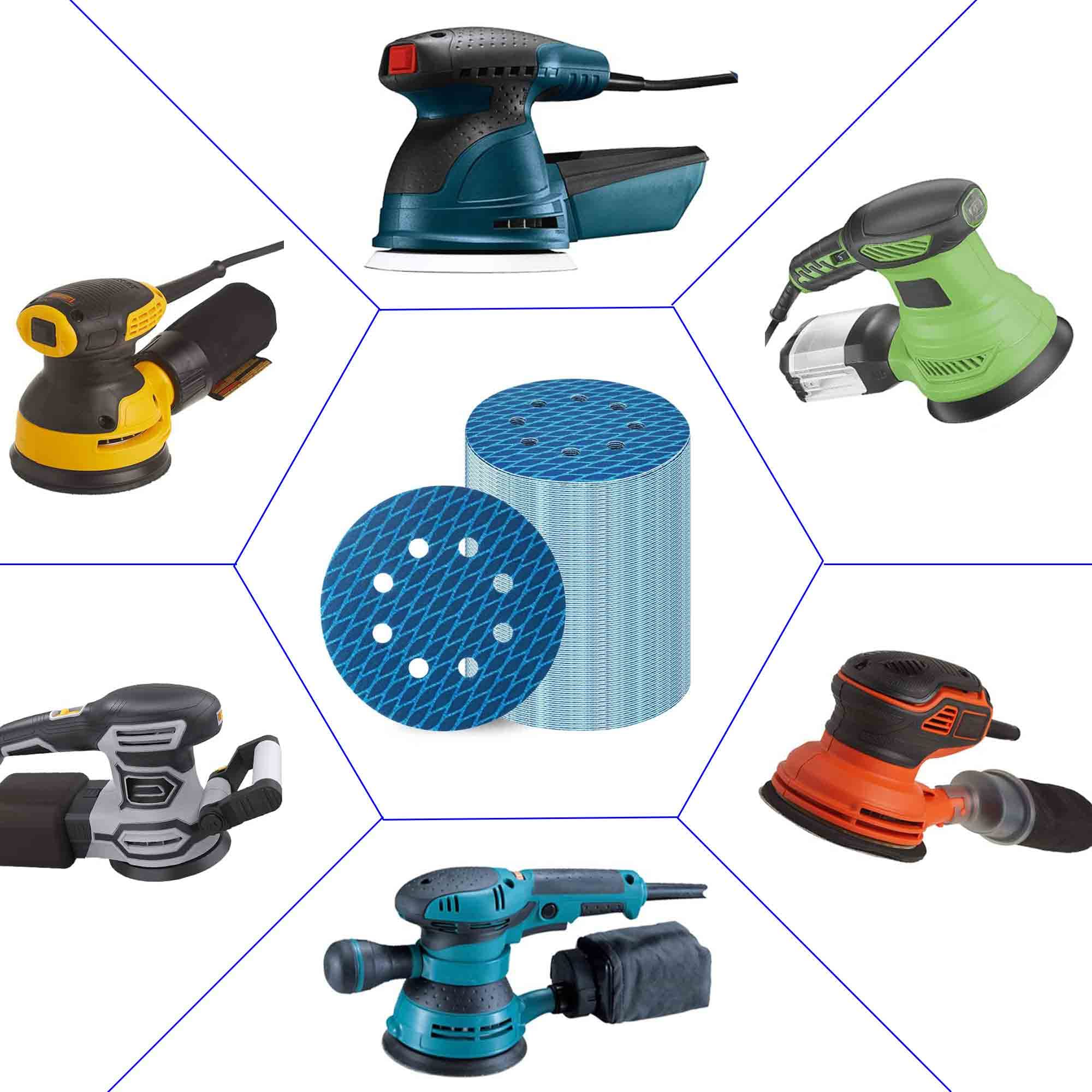 Orbital Sander Sandpaper 5 Inch 8 Hole Sanding Disc Hook And Loop Pads Sand Paper 120 Grit For Wood Metal 70 Pcs Blue Aluminum O