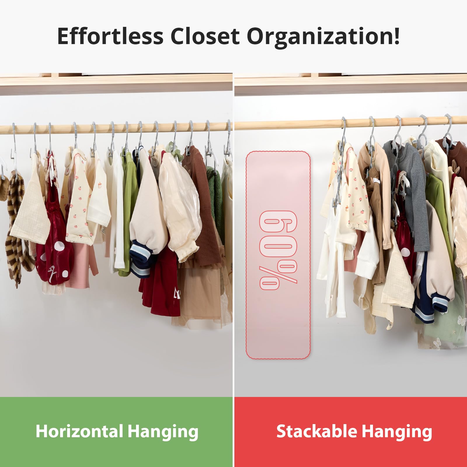 Baby Hangers, 60Pcs Kids Hangers, Extendable & Stackable Baby Hangers, Grey Toddler Hangers For Baby Toddler Children Kids Teen,