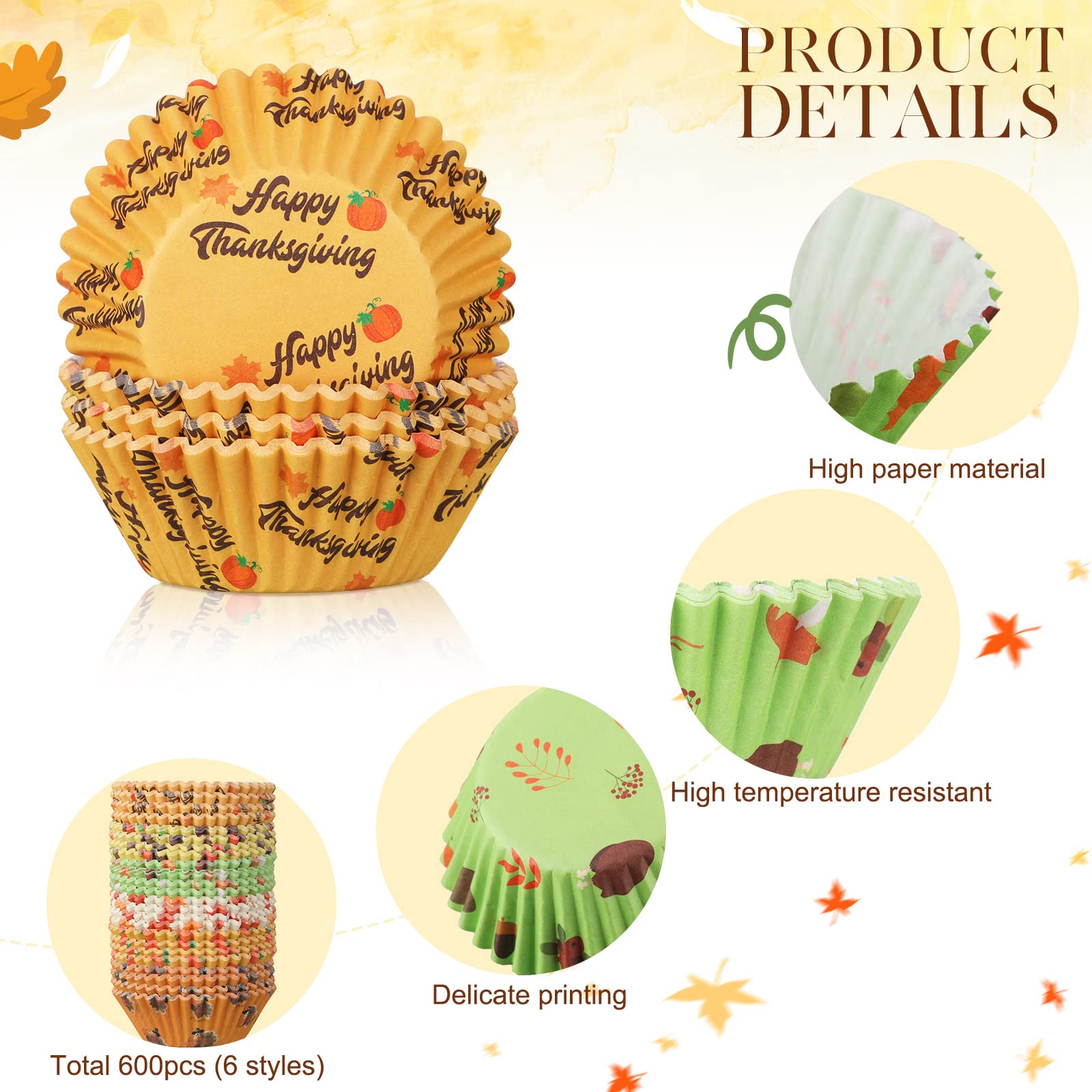 600 Pieces Thanksgiving Cupcake Liners Fall Autumn Muffin Liners Fall Cupcake Wrappers Cupcake Baking Cups Papers For Baking Tha