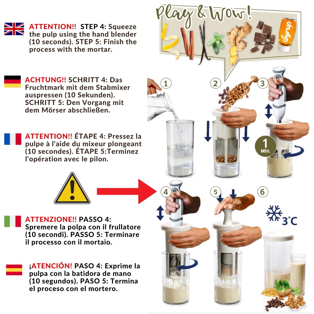 MAlsi Soul multifunctional strainer filter - homemade vegetable milk  burmese tofu  etc Maximum emulsion with interchangeable discs 1 litre in 1 minute Ebook recipes Made in Spain