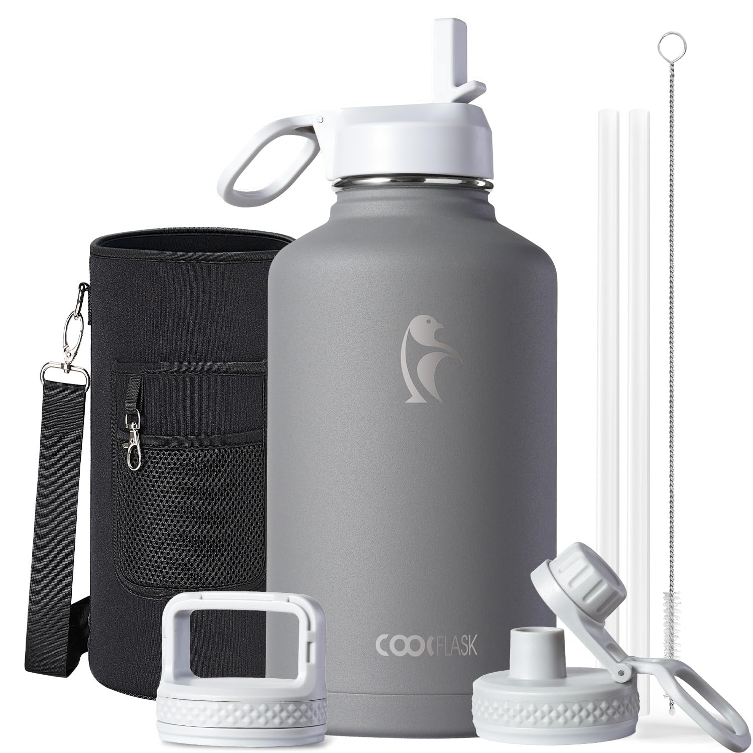 Coolflask 64 oz Water Bottle Insulated with Straw&3 Lids, Half Gallon Water Jug Galaxy Large Metal Stainless Steel Vacuum Flask 