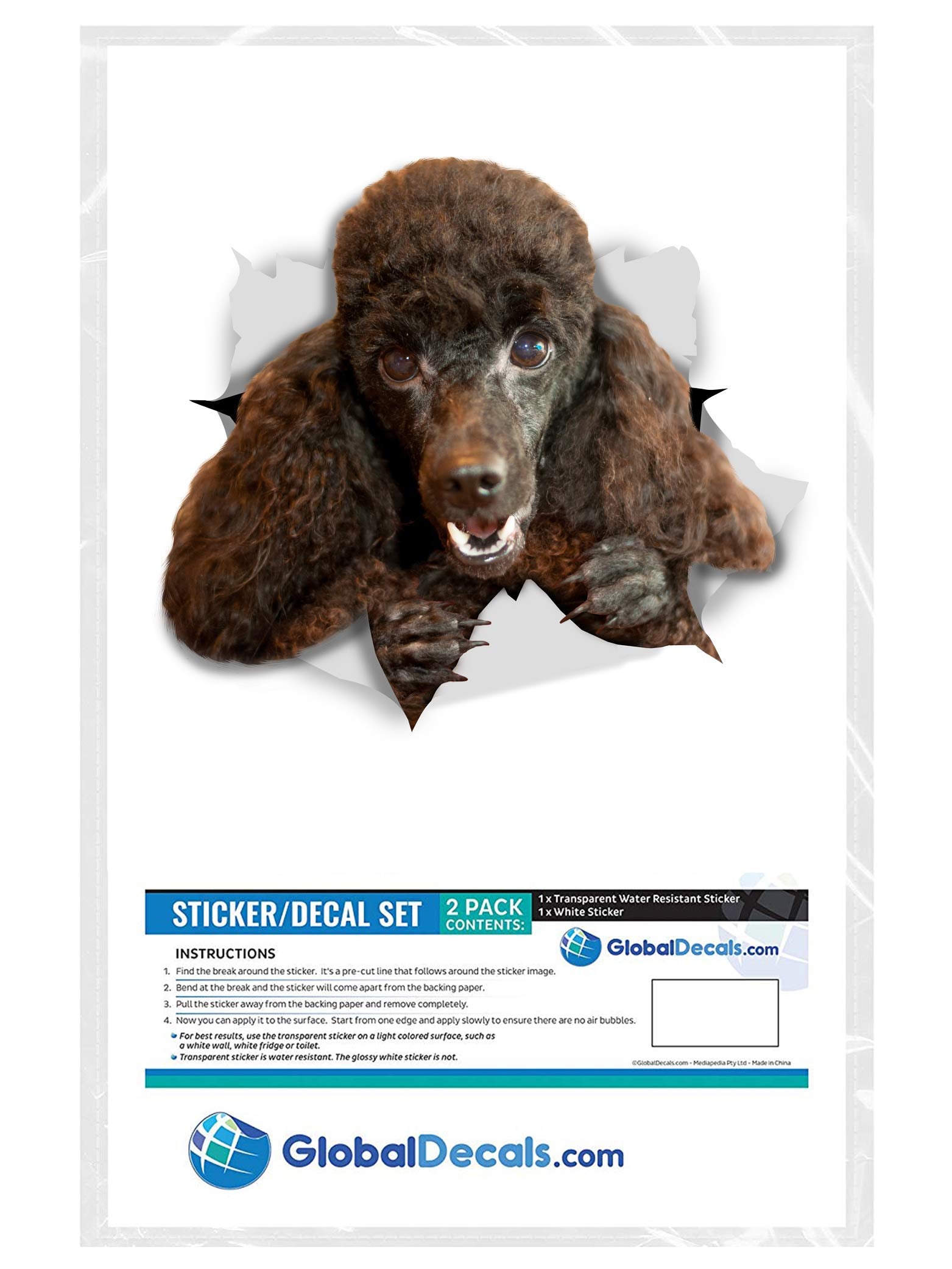 Winston & Bear 3D Dog Stickers - 2 Pack - Happy Black Poodle For Wall, Fridge, Toilet And More - Retail Packaged Black Poodle Do