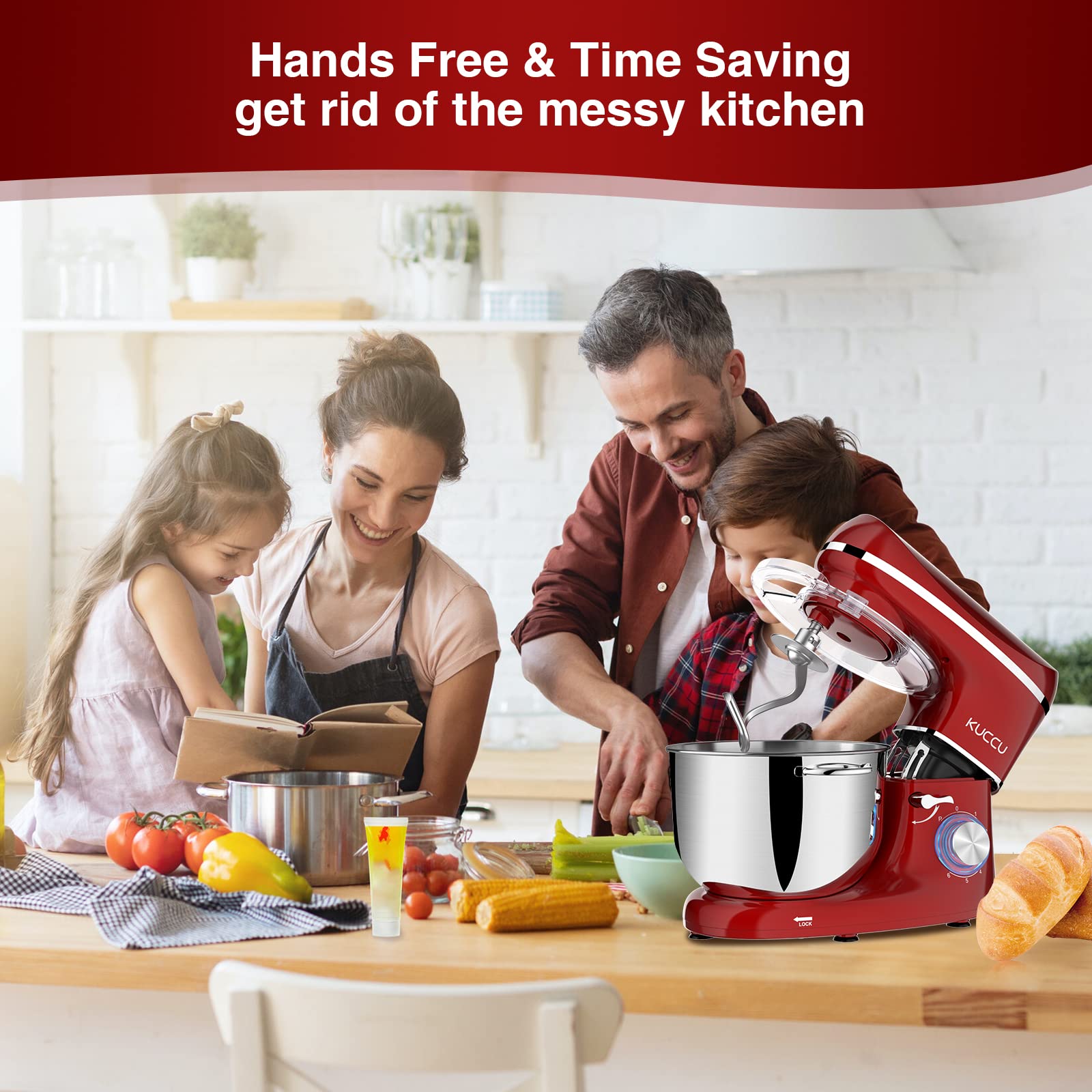 Kuccu Stand Food Mixer, 6.5 Qt 660W, 6-Speed Tilt-Head , Kitchen Electric Mixer With Stainless Steel Bowl,Dough Hook,Whisk, Beat