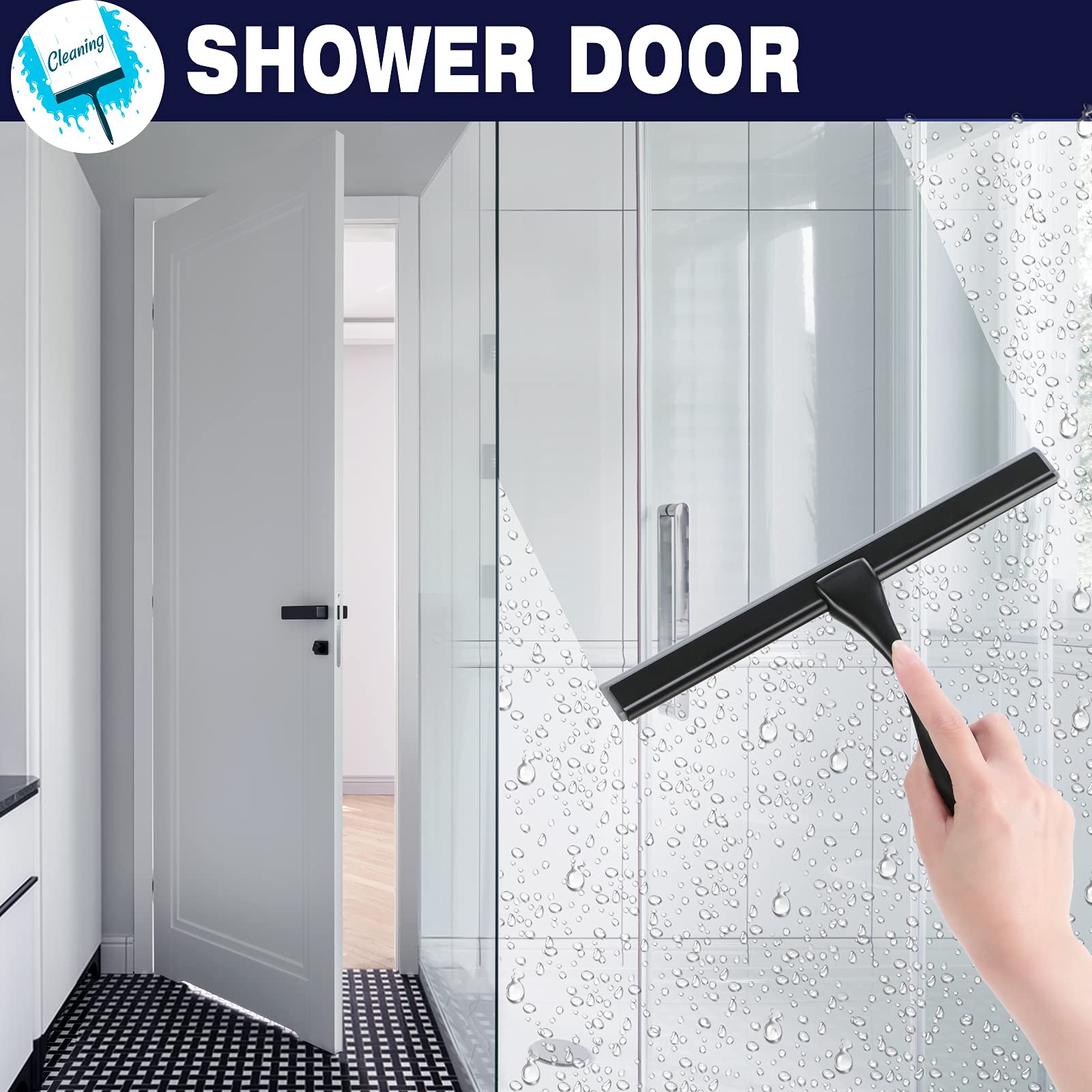 Netany Shower Squeegee, 14-Inch Matte Black Squeegee, All-Purpose Stainless Steel Squeegee For Bathroom, Shower Doors, Mirrors,