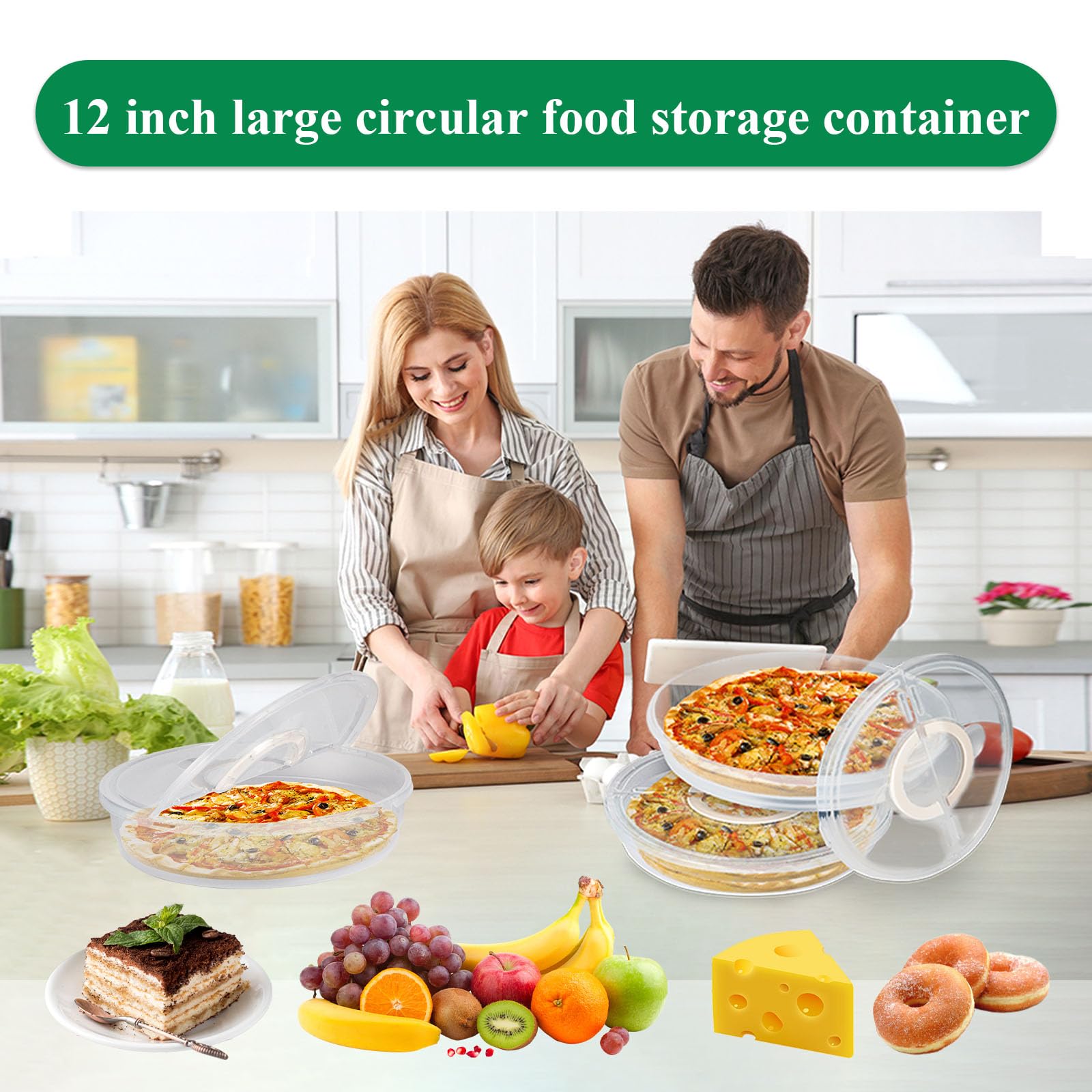2 Pack 12Inch Food Storage Container,With Lid And Handle, Reusable 2 Compartments Pizza Storage Container, Pie Container Leftove