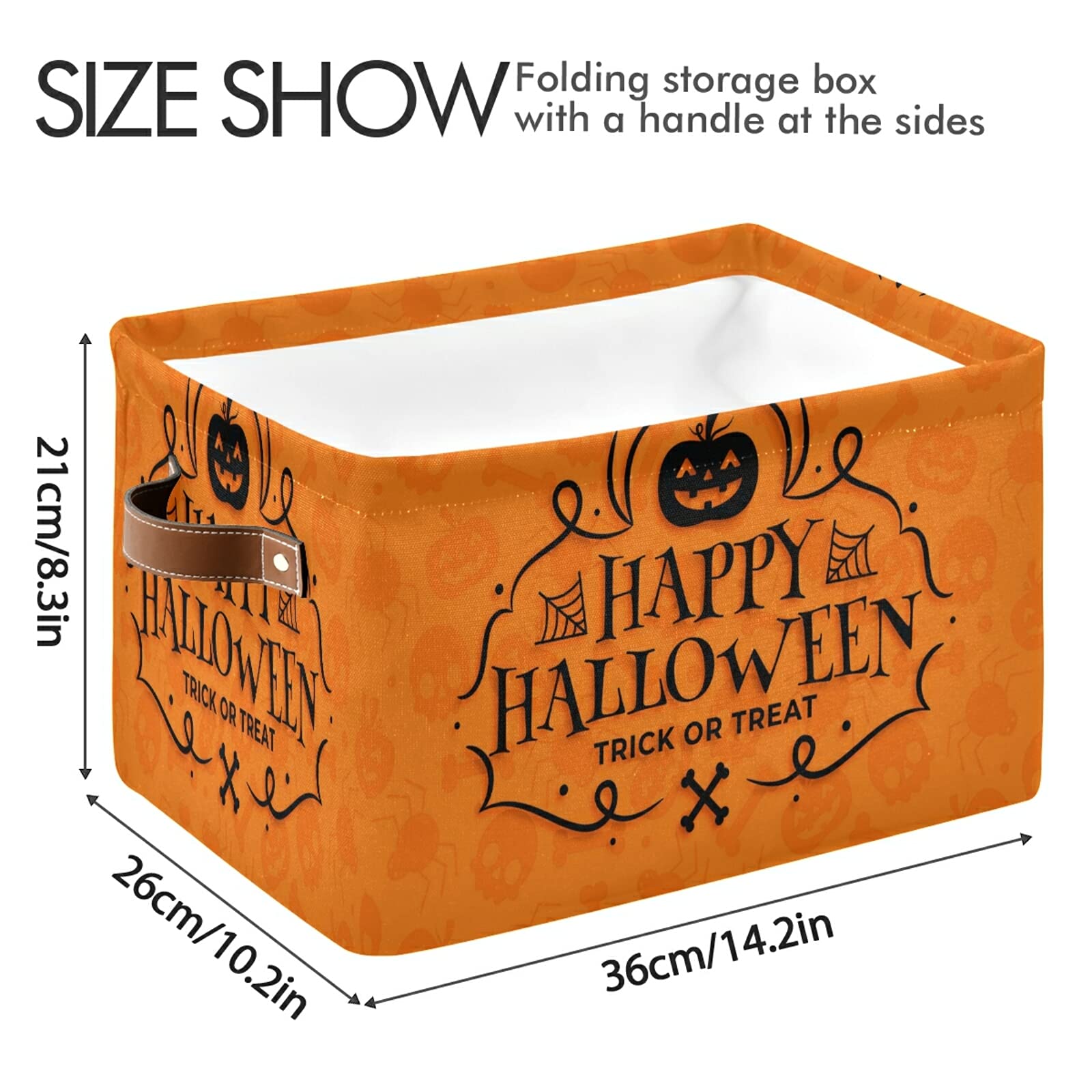 Xigua Halloween Pumpkin Foldable Storage Basket For Shelves, Collapsible Waterproof Sturdy Fabric Storage Bin With Handles, Canv