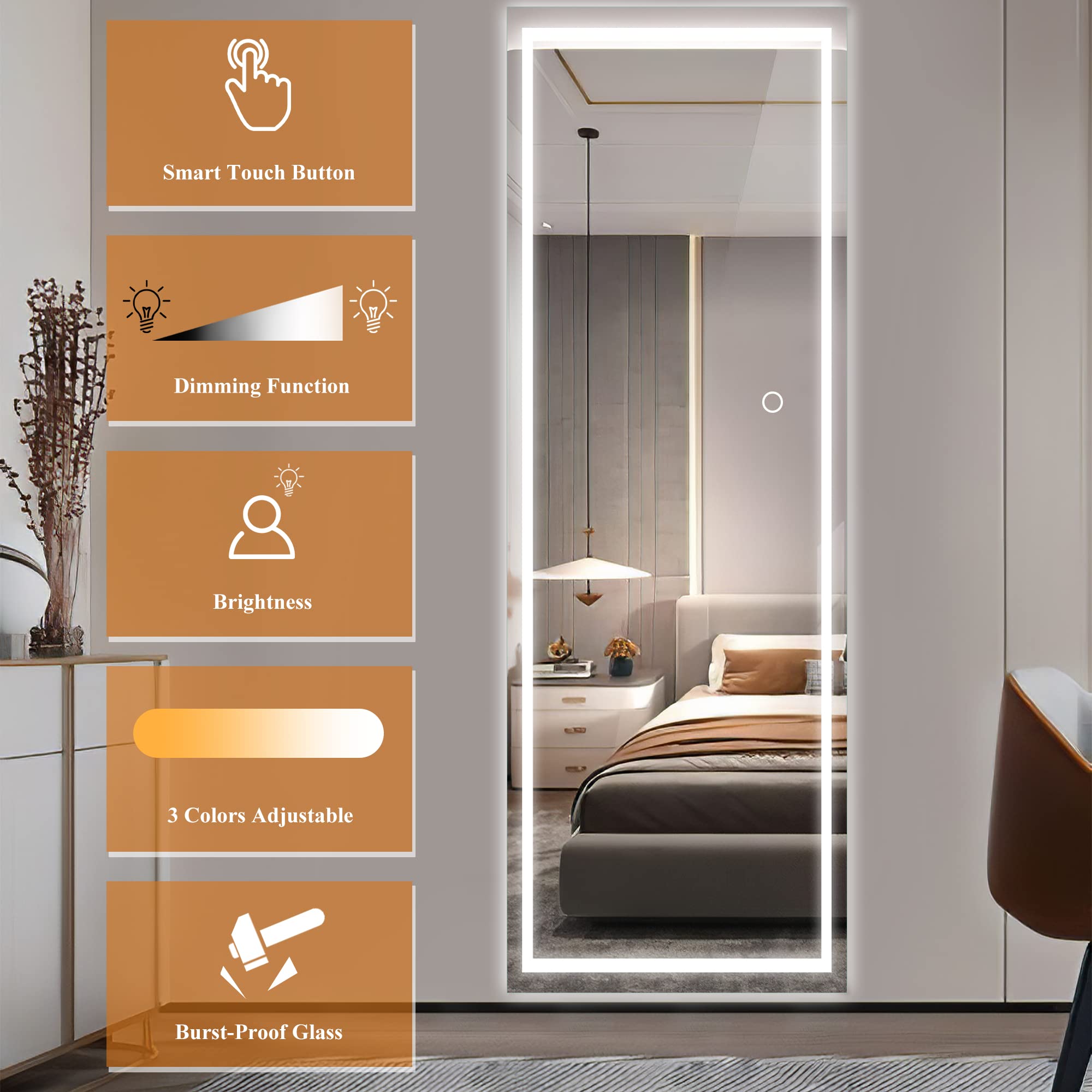 Neutype Led Mirror 63 ''X 16 '' Full Length Mirror With Led Lights Standing Mirror Large Rectangle Mirrors 3 Colors Dimmable Lig